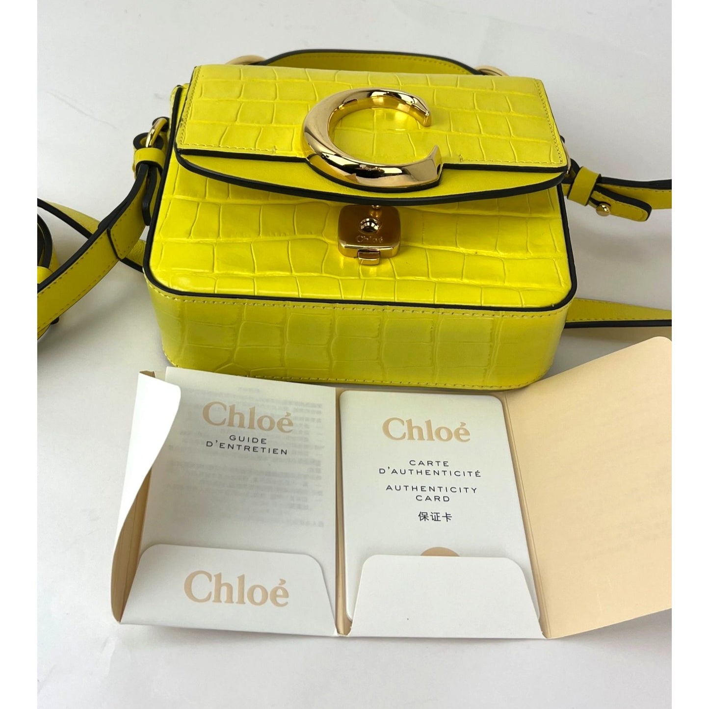 
                  
                    Chloe Mini C Satchel Yellow Croc Embossed Calfskin Bag
                  
                