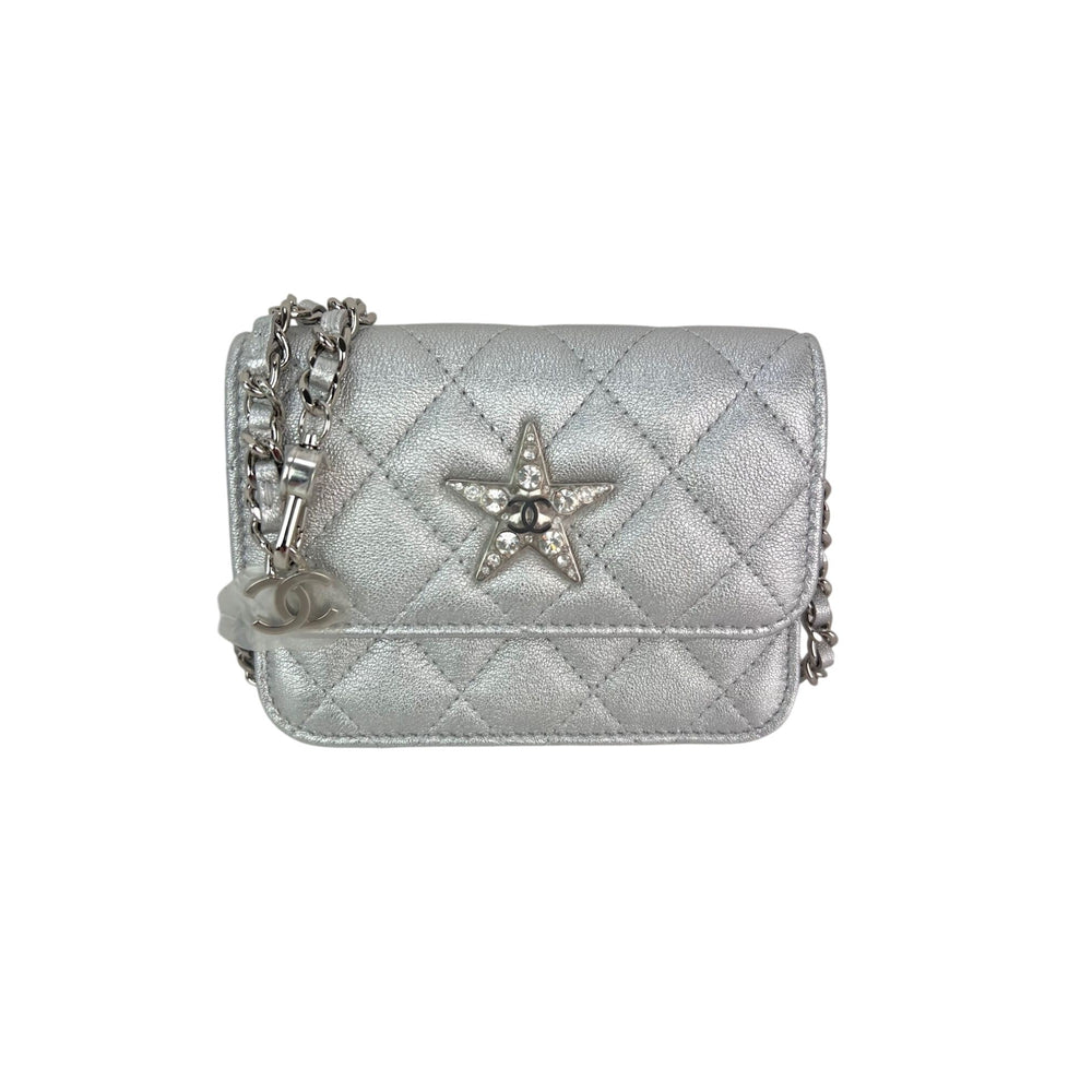 Chanel Metallic Goatskin Quilted Star Flap Waist Belt Shoulder Bag