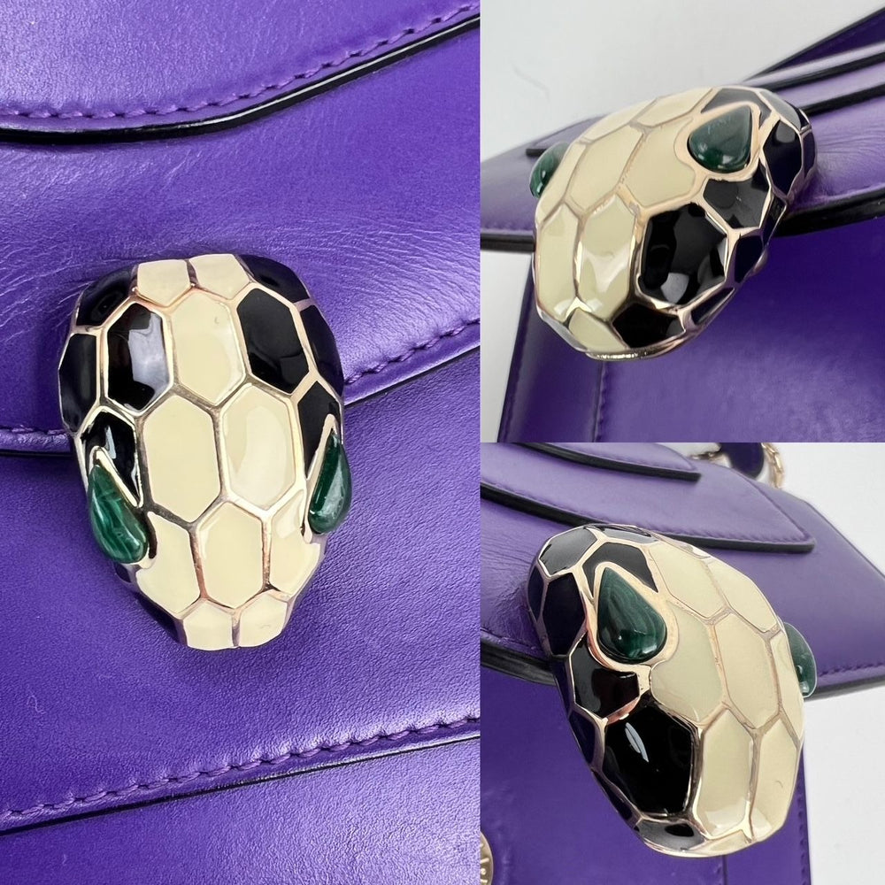 Bvlgari Calfskin Serpenti Forever Purple Top Handle Crossbody Bag