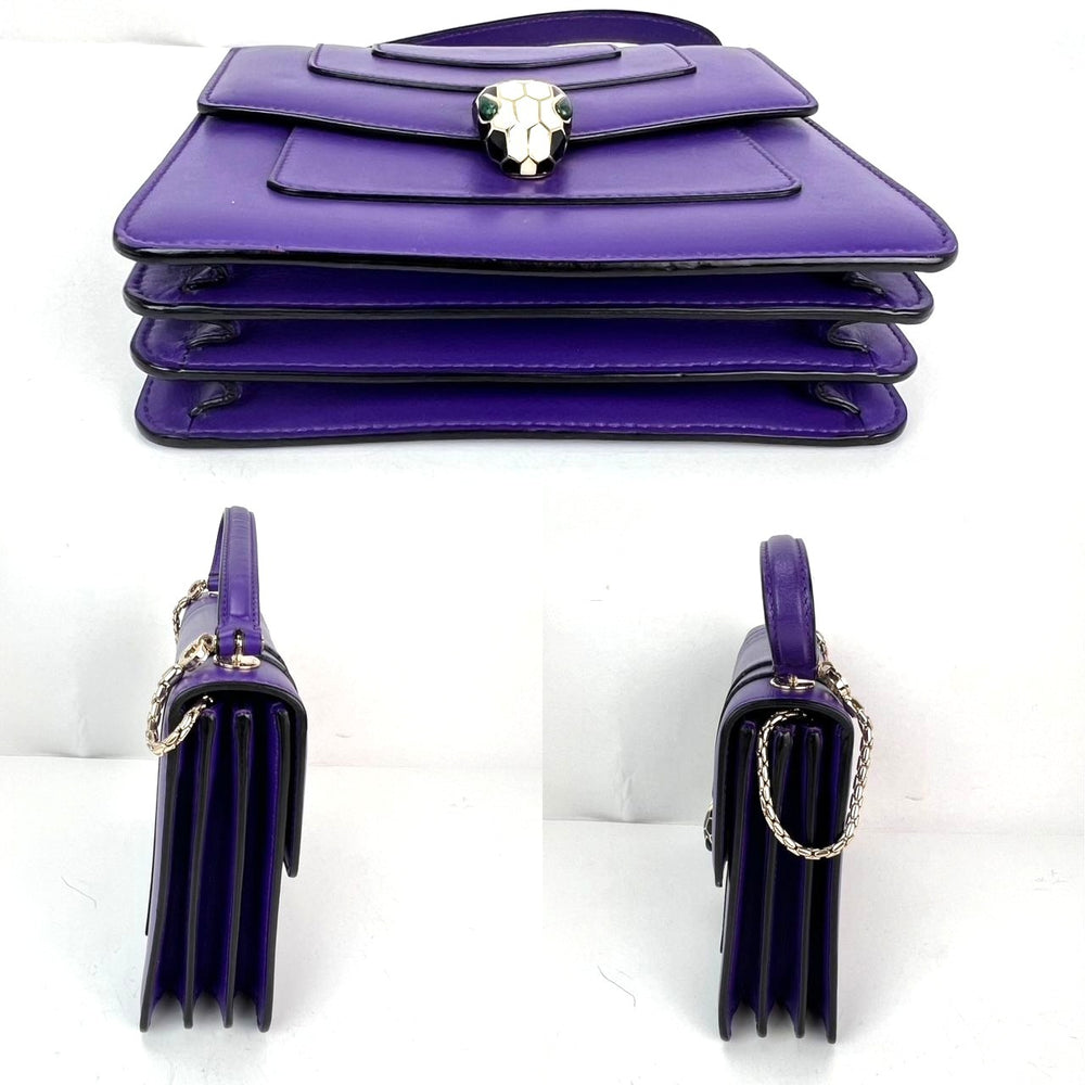 Bvlgari Calfskin Serpenti Forever Purple Top Handle Crossbody Bag