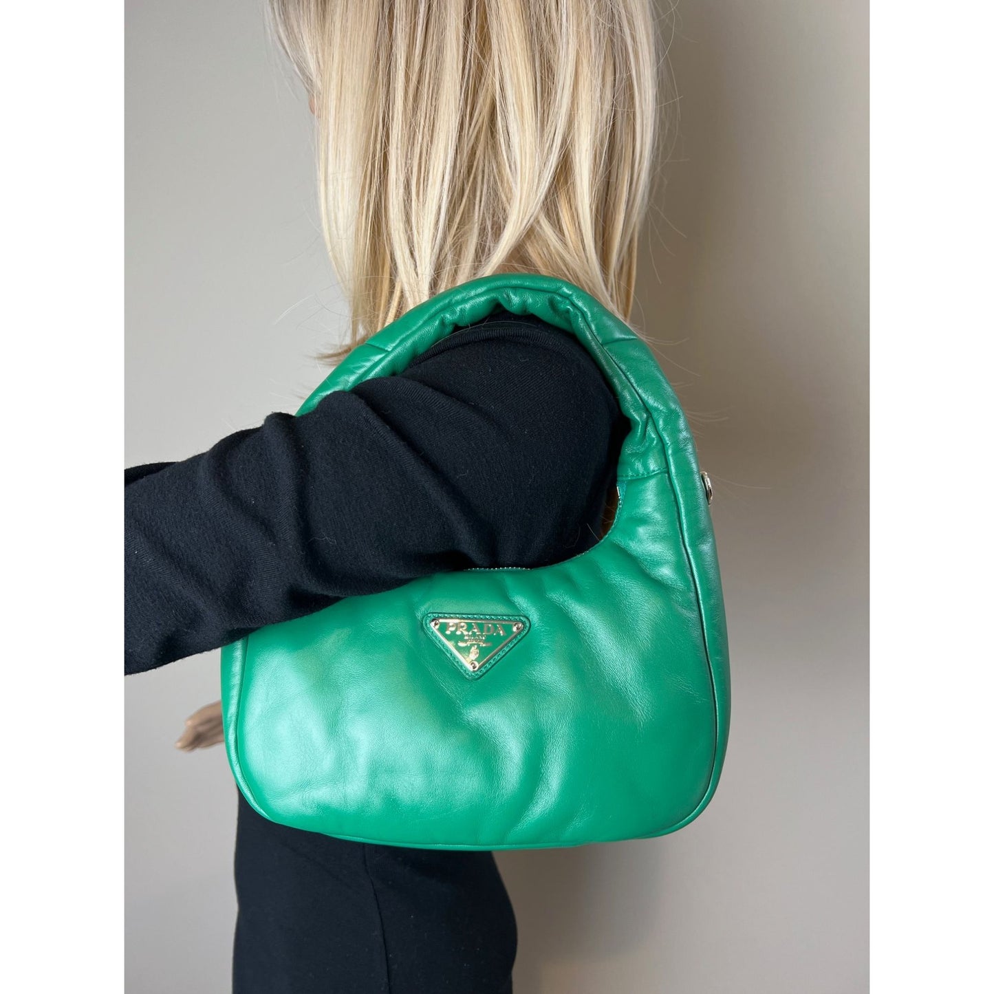 
                  
                    Prada Soft Nappa Leather Mini Padded Green Hand Bag
                  
                