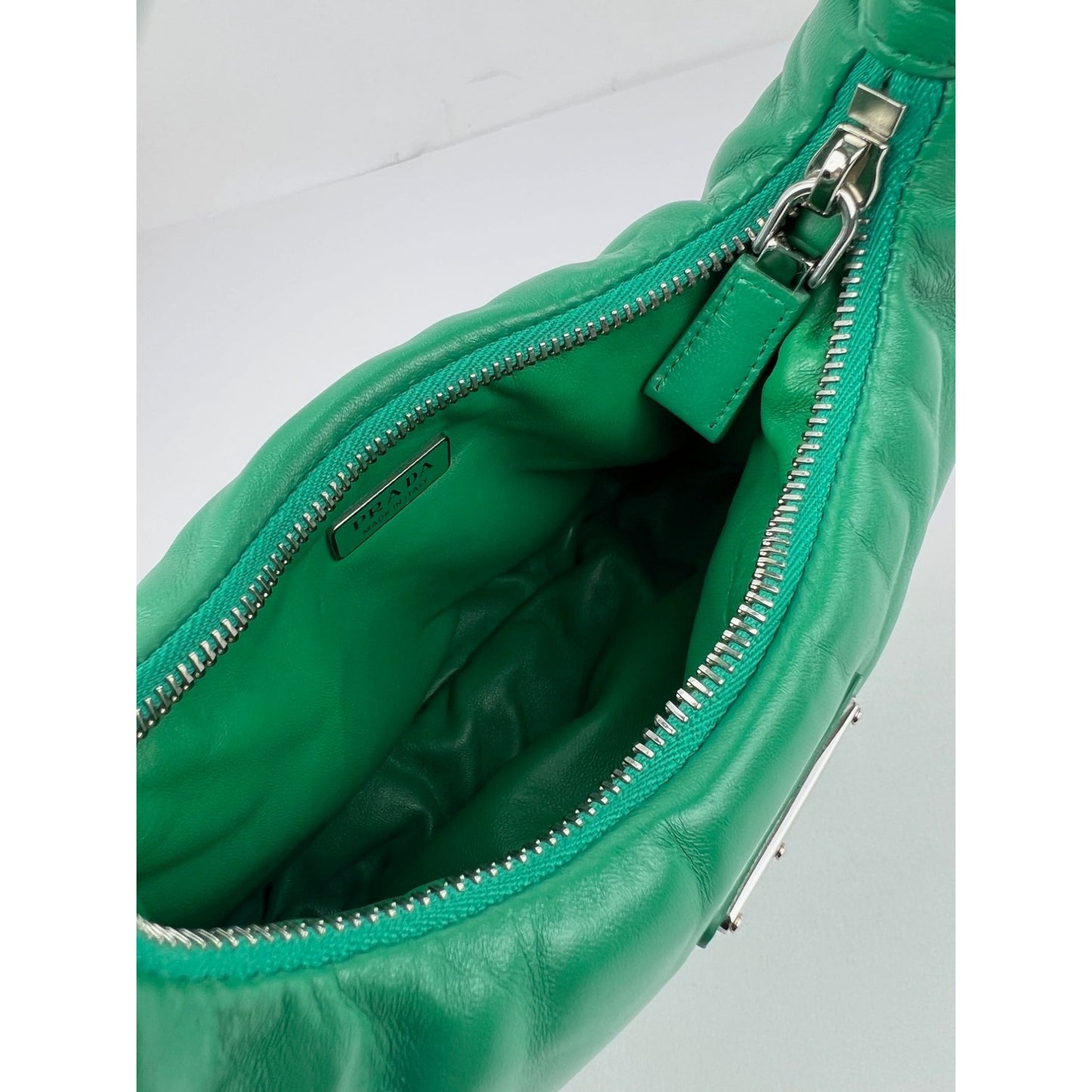 
                  
                    Prada Soft Nappa Leather Mini Padded Green Hand Bag
                  
                