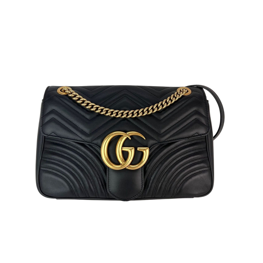 Gucci GG Marmont Black Leather Large Shoulder Bag