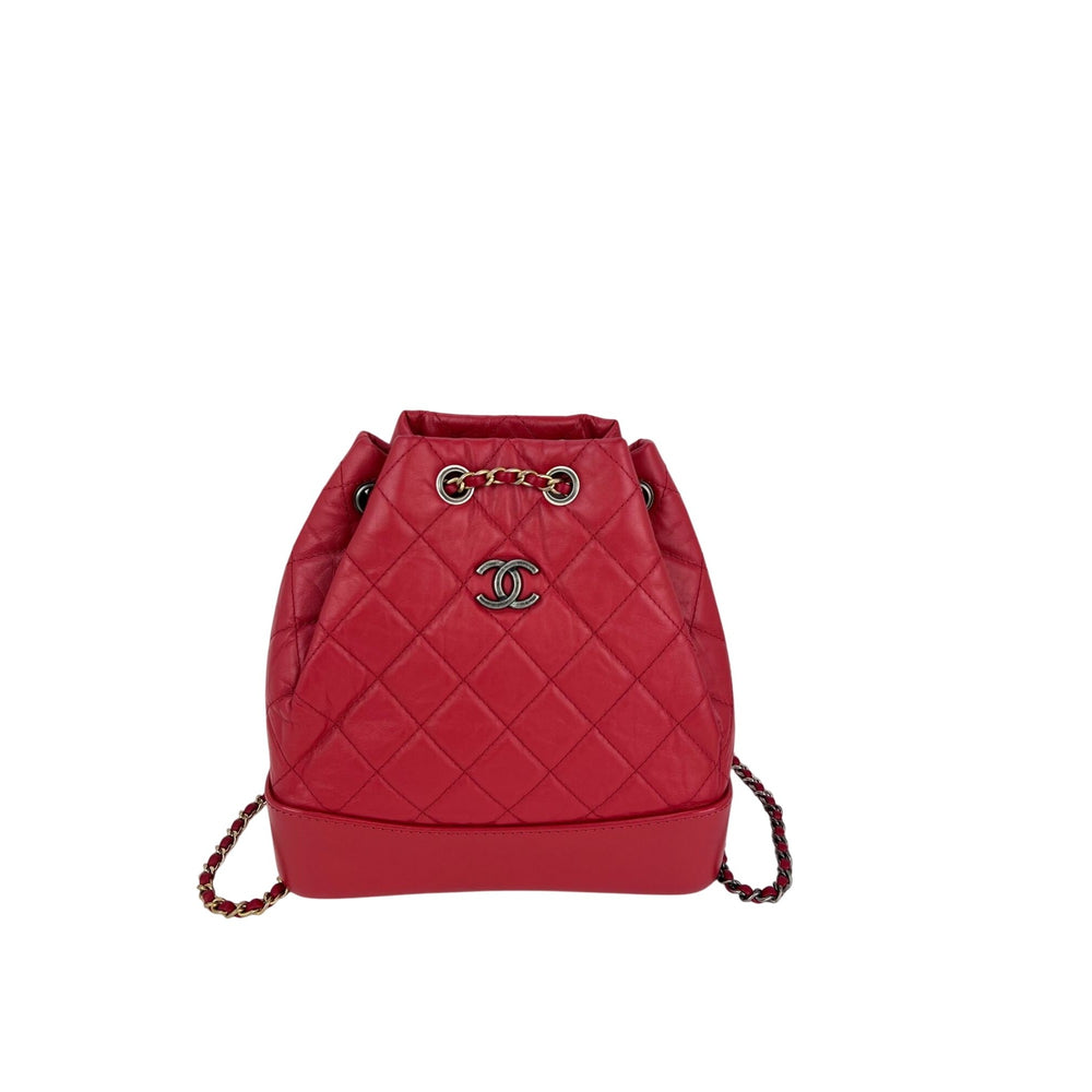 Chanel Aged Calfskin Quilted Small Gabrielle Red Backpack