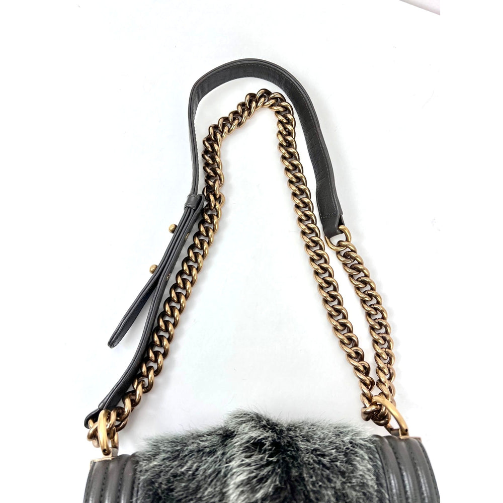 
                  
                    Chanel Small Boy Flap Quilted Goat Hair Gray Leather Shoulder Bag RARE
                  
                