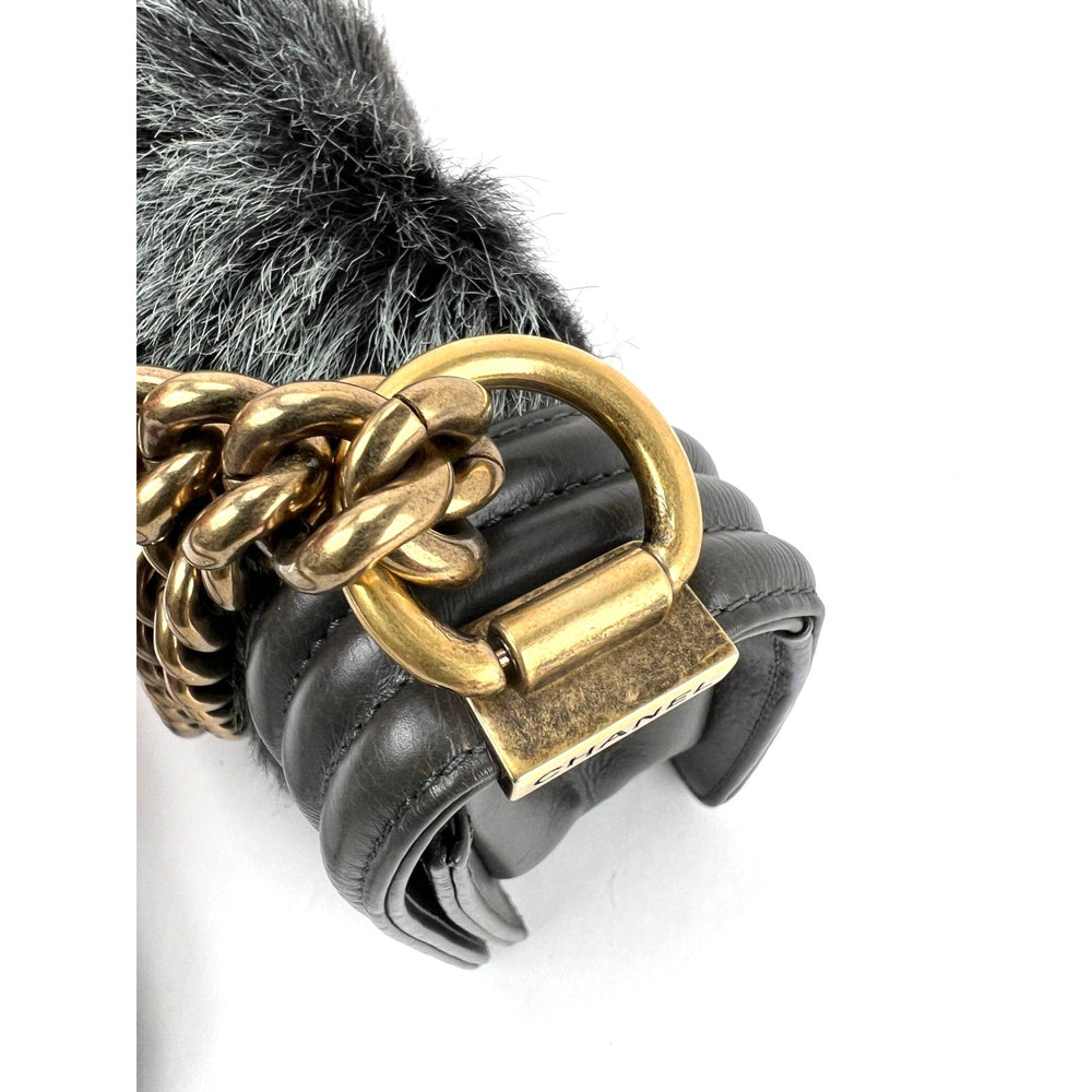 
                  
                    Chanel Small Boy Flap Quilted Goat Hair Gray Leather Shoulder Bag RARE
                  
                