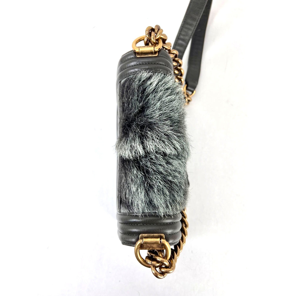 
                  
                    Chanel Small Boy Flap Quilted Goat Hair Gray Leather Shoulder Bag RARE
                  
                