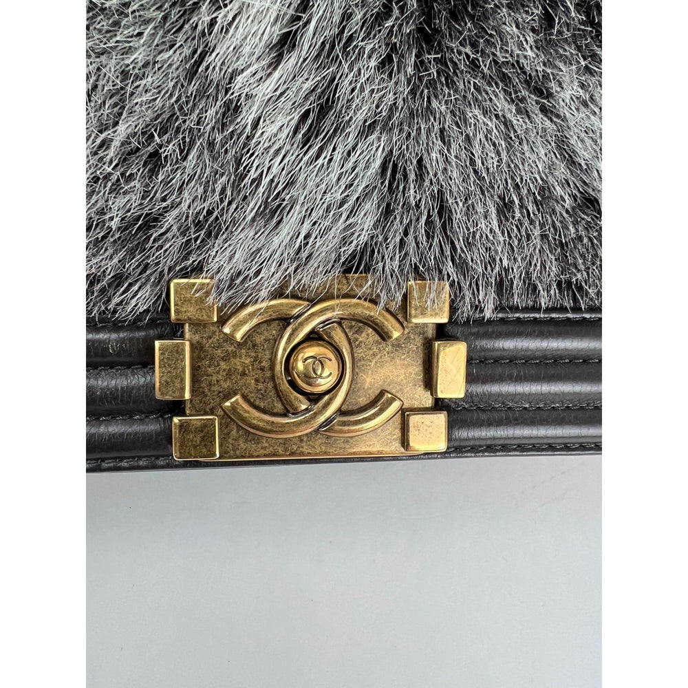 
                  
                    Chanel Small Boy Flap Quilted Goat Hair Gray Leather Shoulder Bag RARE
                  
                