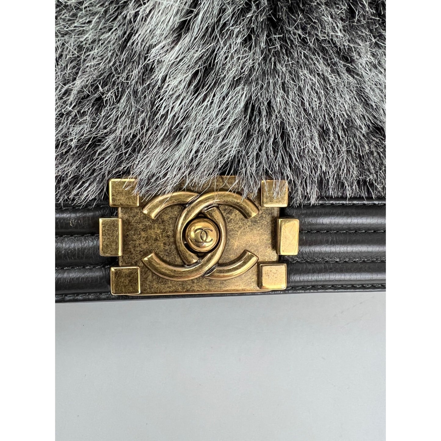 
                  
                    Chanel Small Boy Flap Quilted Goat Hair Gray Leather Shoulder Bag RARE
                  
                