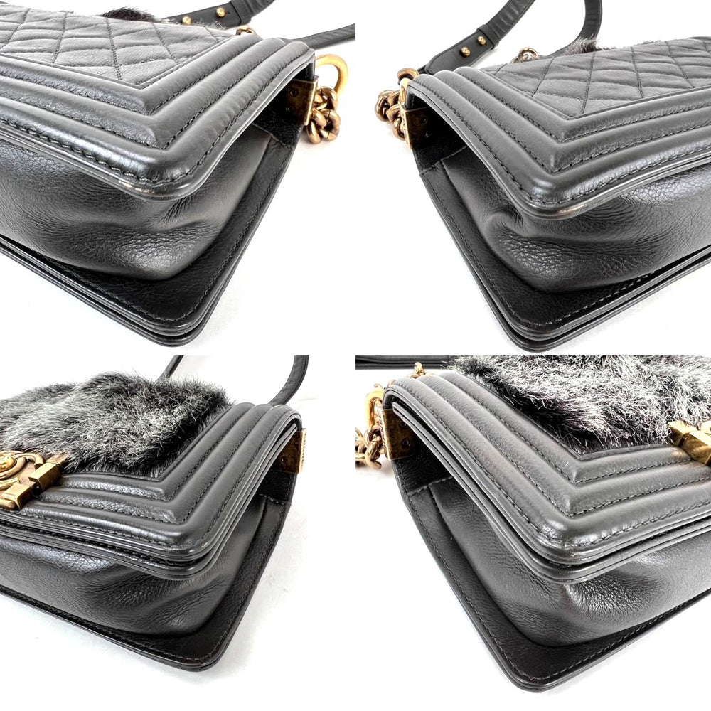 
                  
                    Chanel Small Boy Flap Quilted Goat Hair Gray Leather Shoulder Bag RARE
                  
                