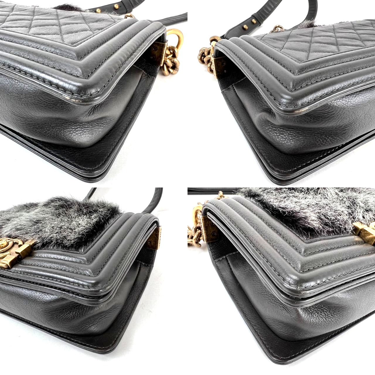 
                  
                    Chanel Small Boy Flap Quilted Goat Hair Gray Leather Shoulder Bag RARE
                  
                