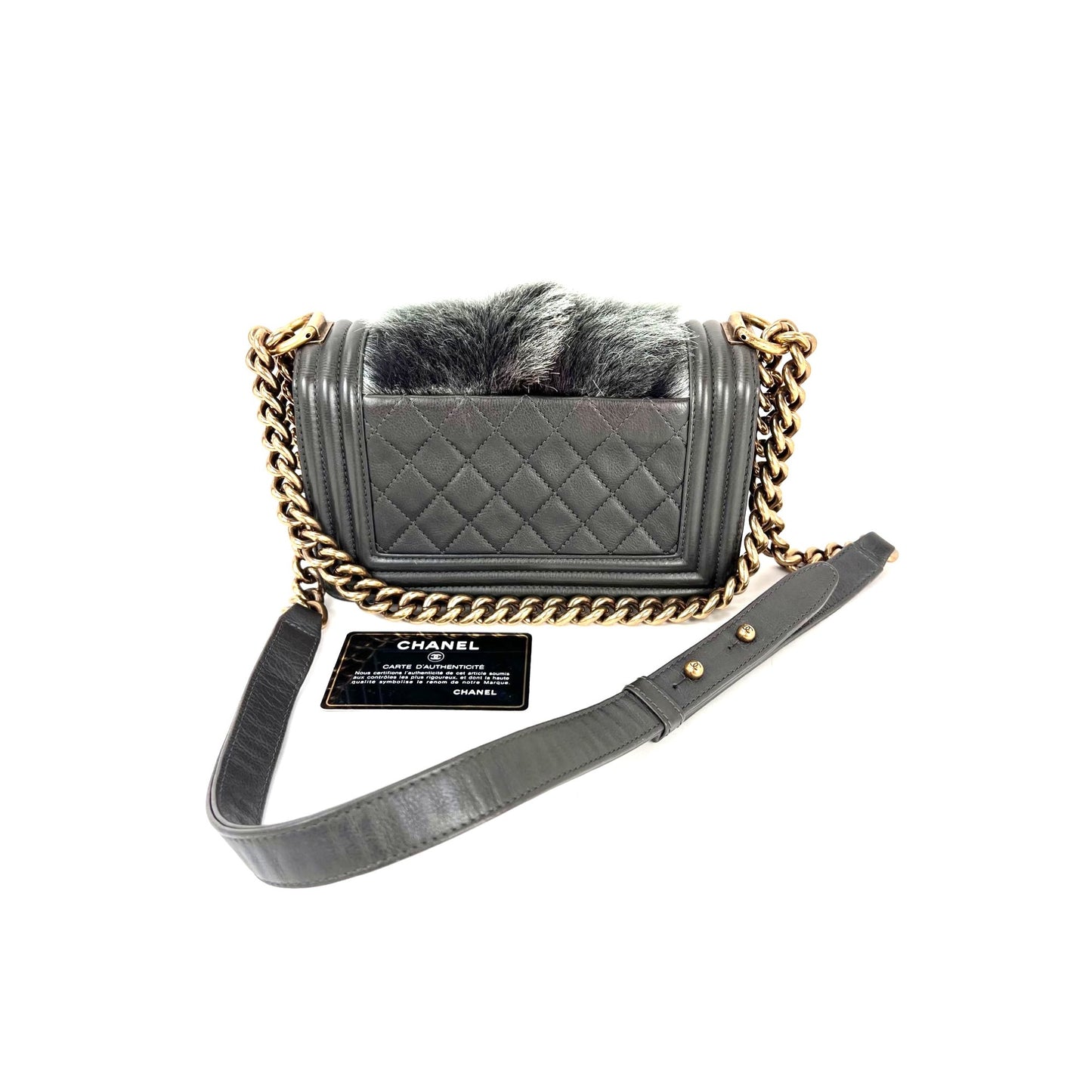 
                  
                    Chanel Small Boy Flap Quilted Goat Hair Gray Leather Shoulder Bag RARE
                  
                