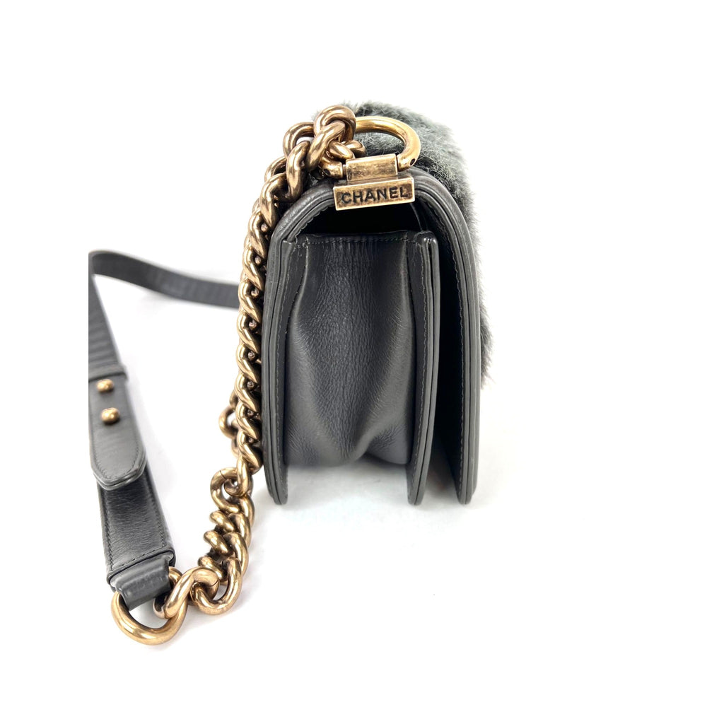 
                  
                    Chanel Small Boy Flap Quilted Goat Hair Gray Leather Shoulder Bag RARE
                  
                