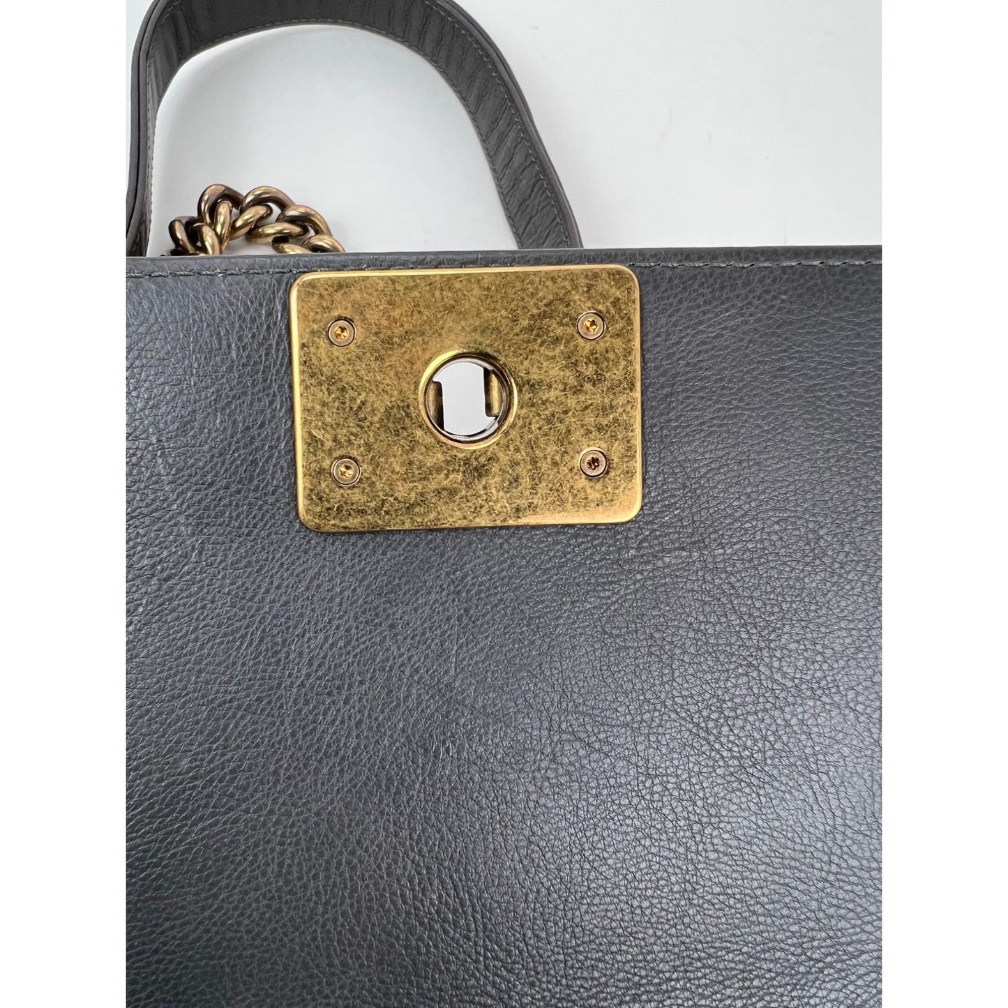 
                  
                    Chanel Small Boy Flap Quilted Goat Hair Gray Leather Shoulder Bag RARE
                  
                