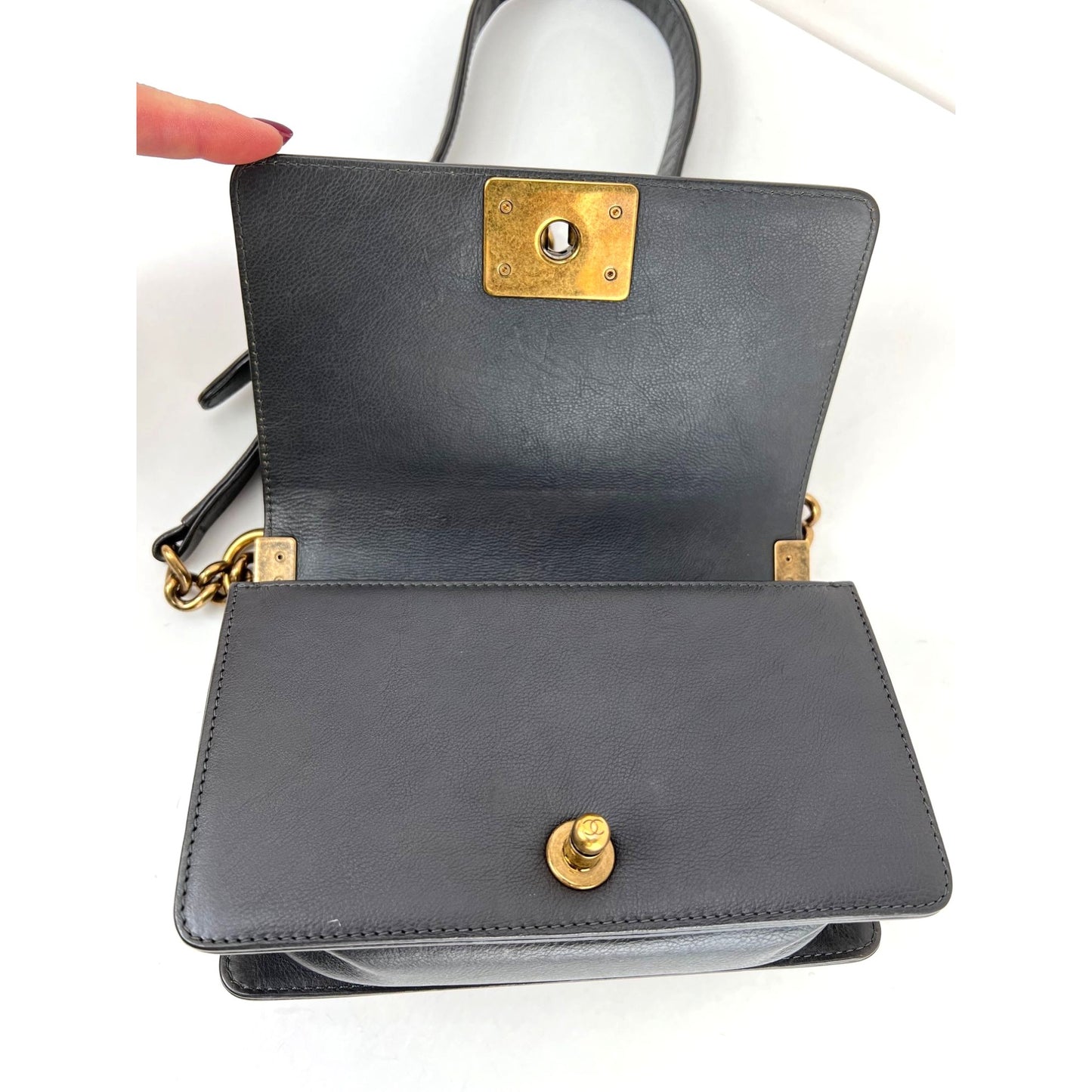 
                  
                    Chanel Small Boy Flap Quilted Goat Hair Gray Leather Shoulder Bag RARE
                  
                