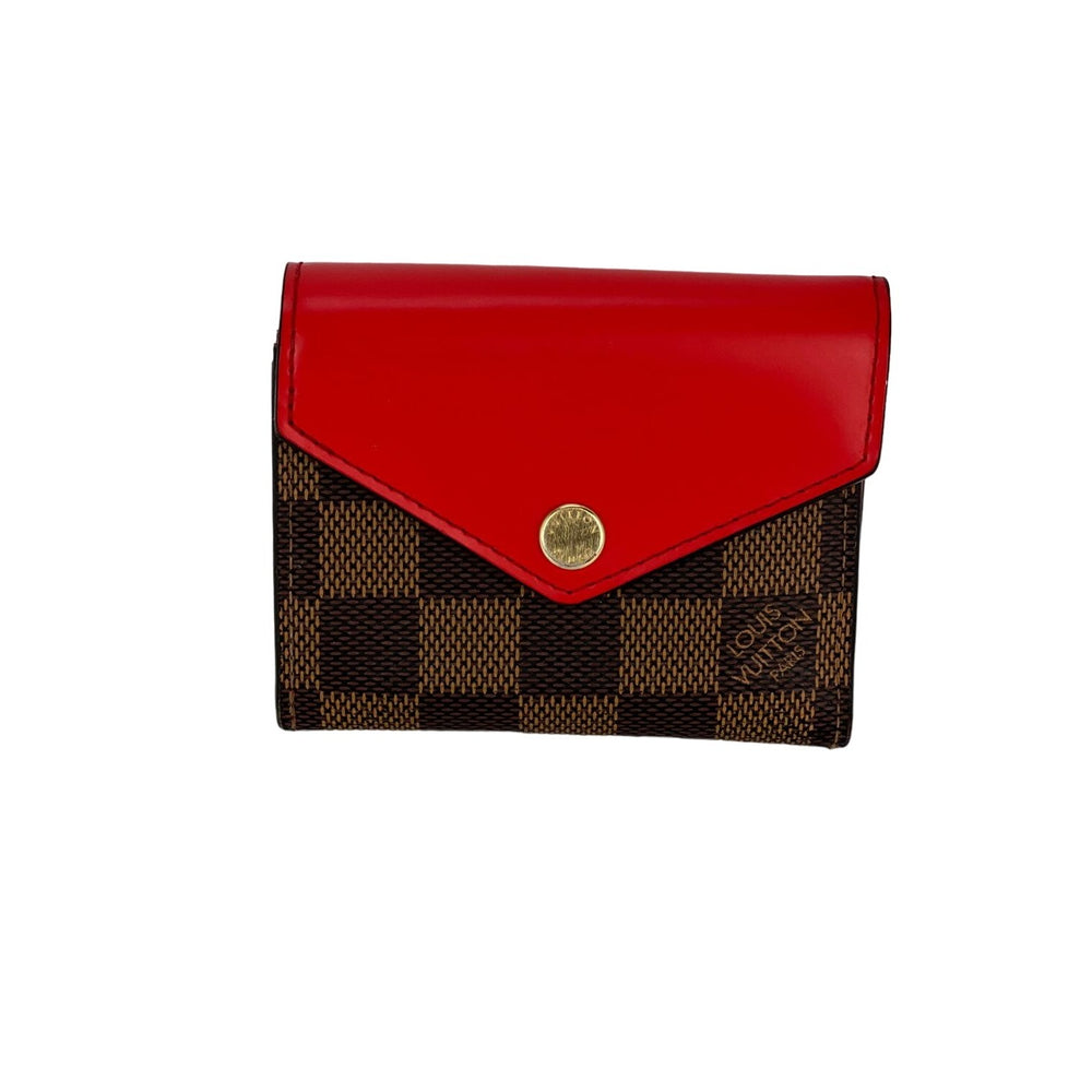 LOUIS VUITTON Zoe Damier Ebene Canvas Red Leather Wallet