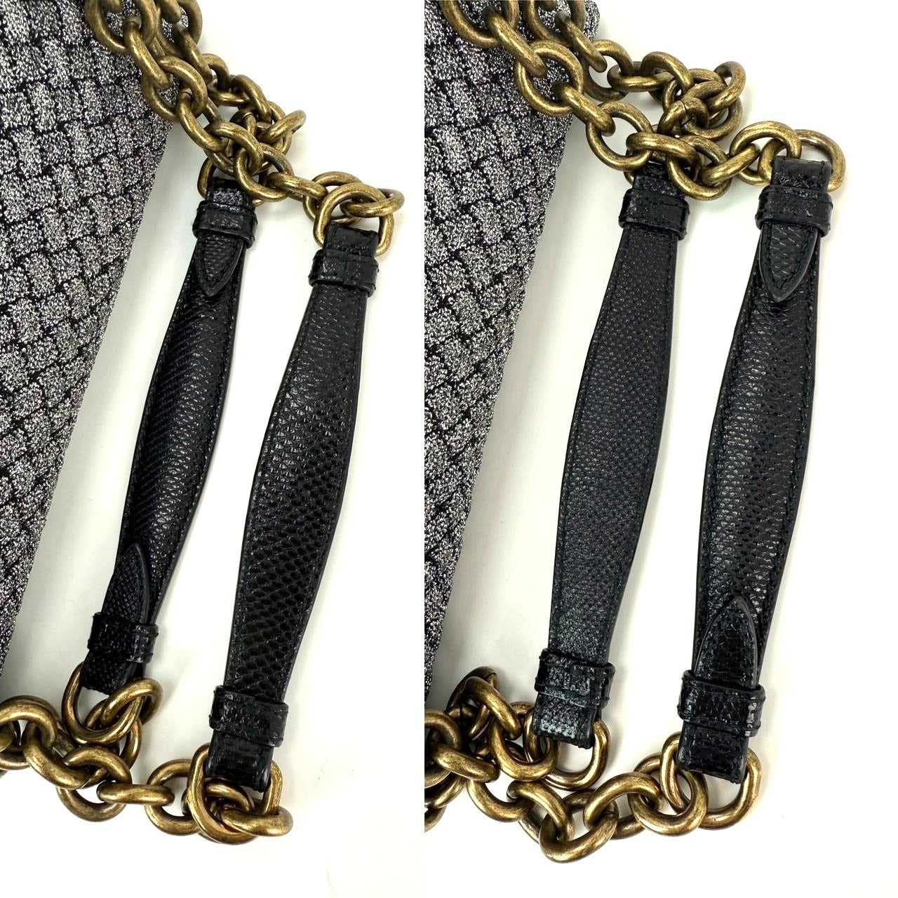 
                  
                    Bottega Veneta Metallic Wool Woven Patent Ayers Olimpia Knot Silver Crossbody Shoulder Bag
                  
                