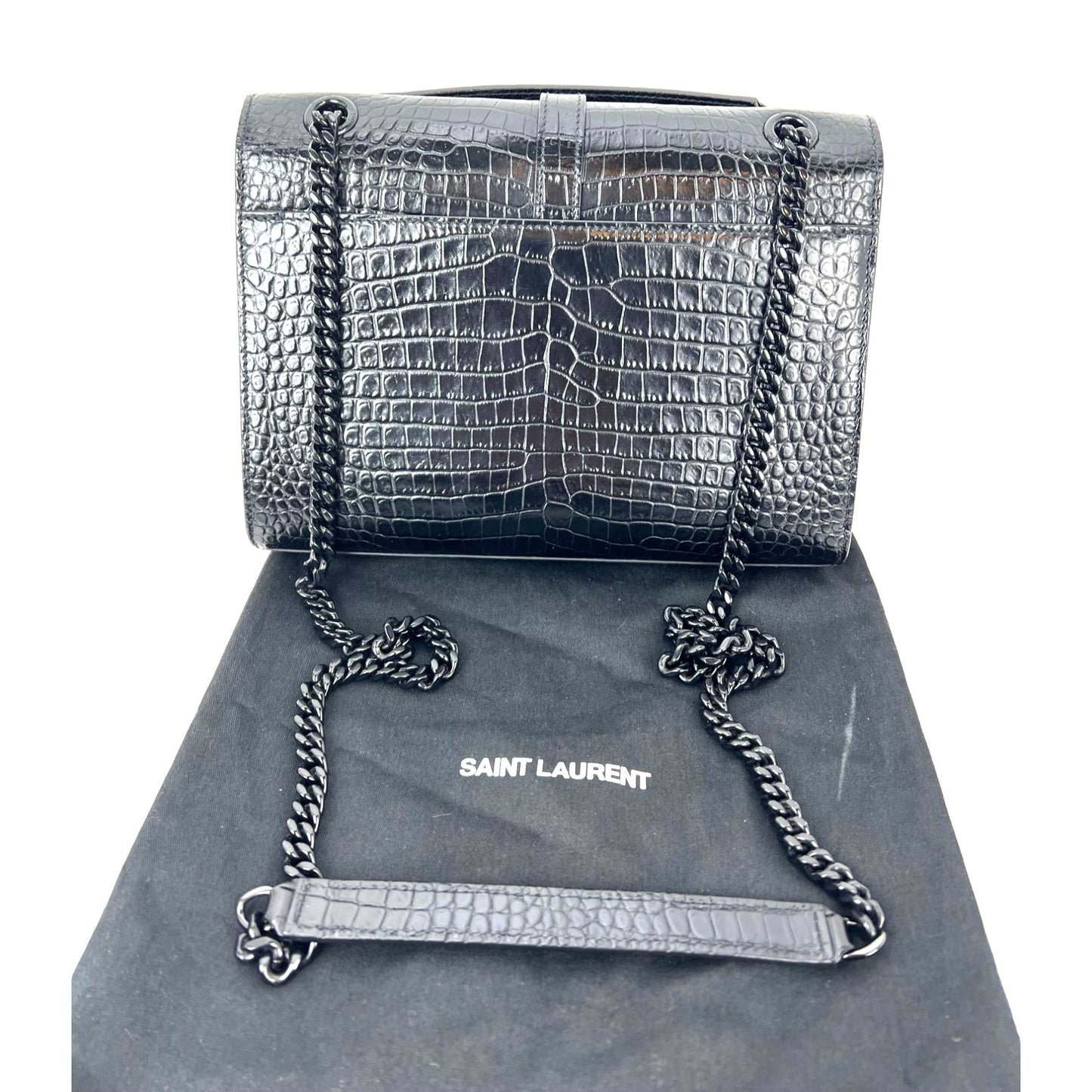 
                  
                    Saint Laurent Embossed Black Leather Envelope Medium Chain Shoulder Bag
                  
                