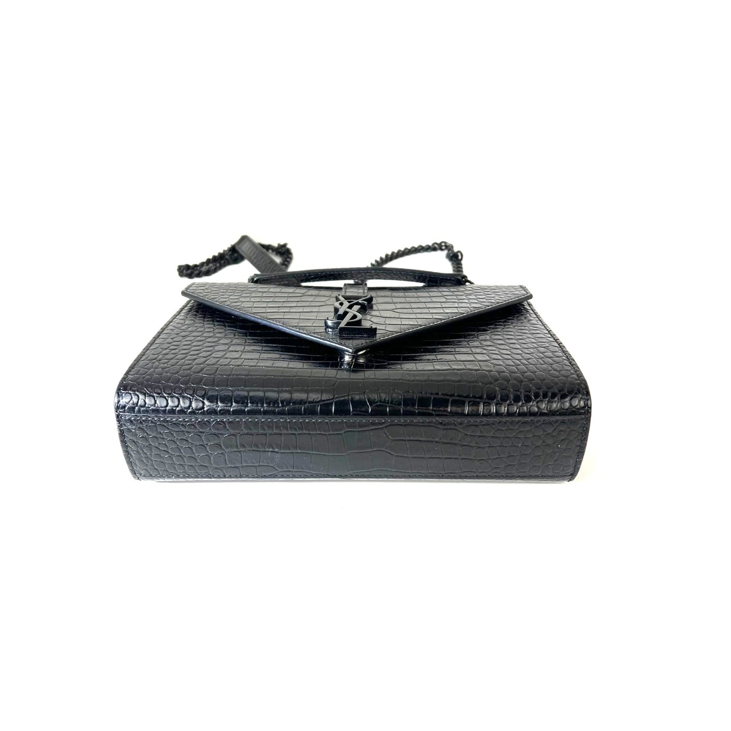 
                  
                    Saint Laurent Embossed Black Leather Envelope Medium Chain Shoulder Bag
                  
                