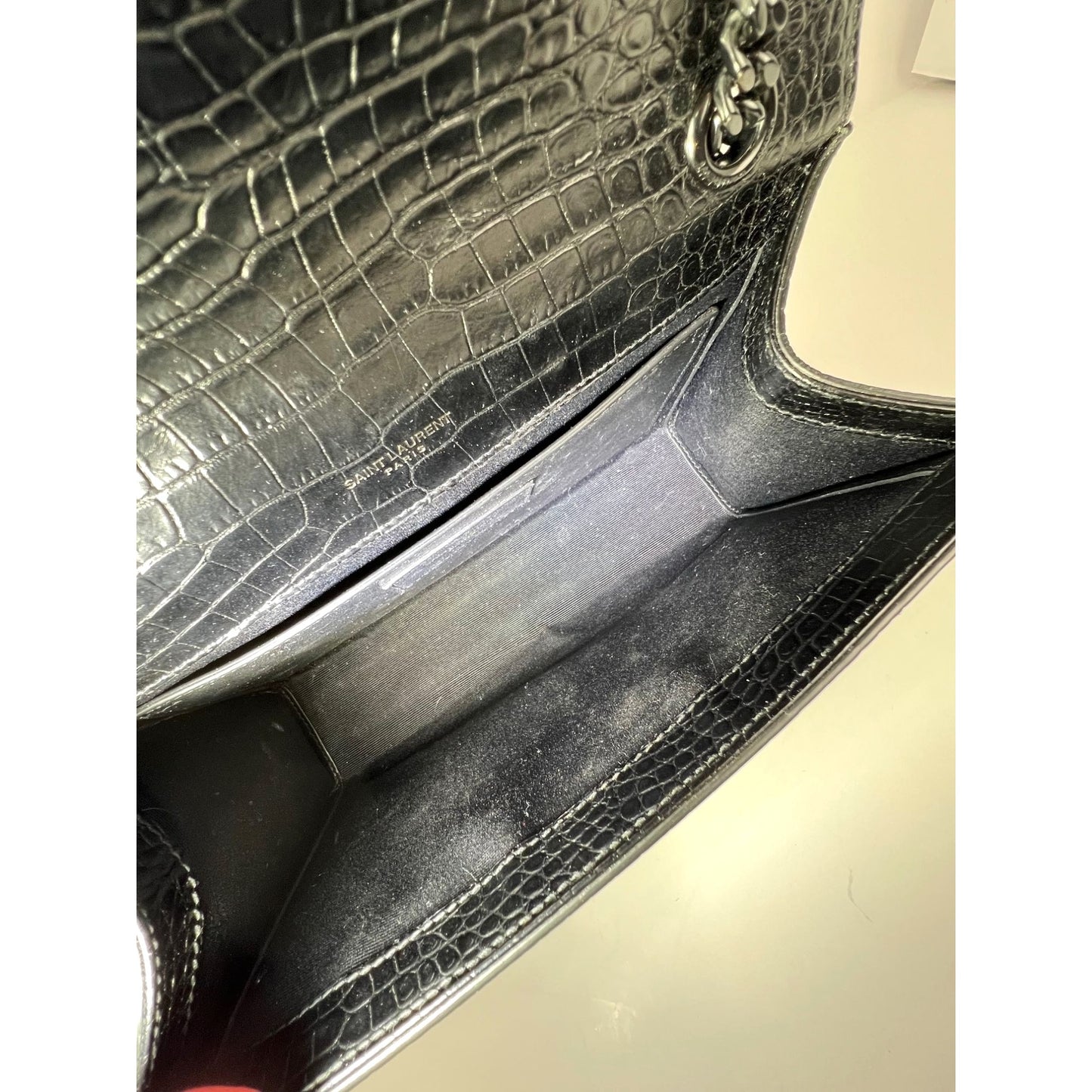 
                  
                    Saint Laurent Embossed Black Leather Envelope Medium Chain Shoulder Bag
                  
                