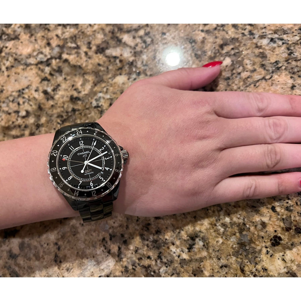 
                  
                    Chanel J12 GMT Stainless Steel Black Ceramic 41MM Watch Unisex
                  
                