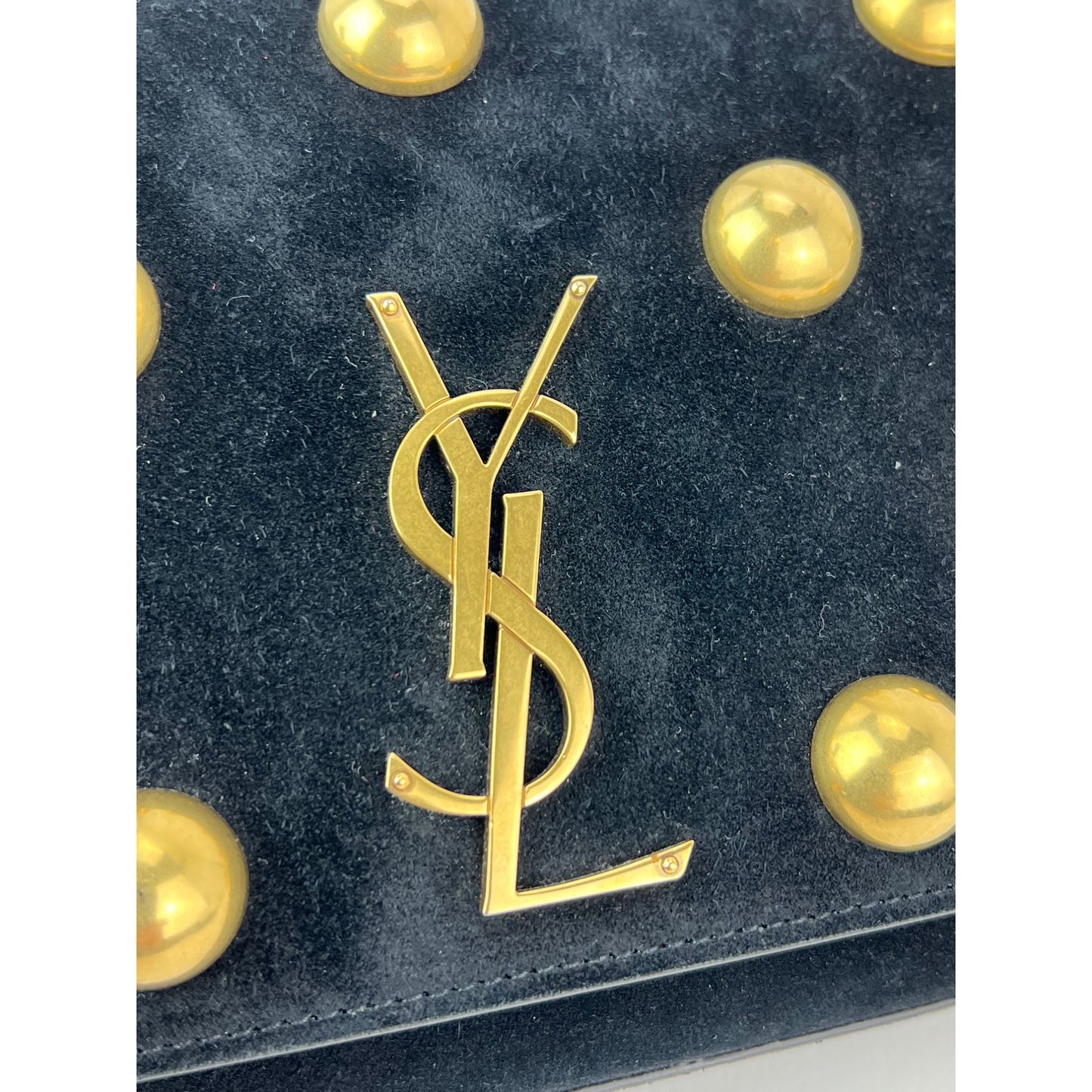 
                  
                    Saint Laurent Medium Kate Black Suede Studded Shoulder Bag
                  
                