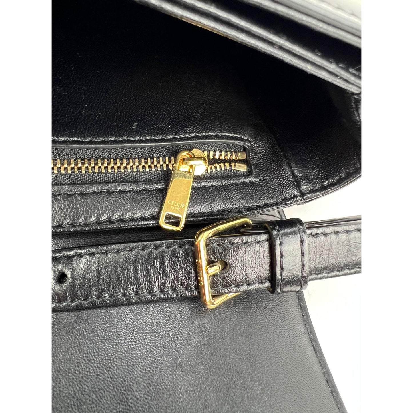 
                  
                    Celine Teen Triomphe Shiny Calfskin Black Shoulder Bag
                  
                