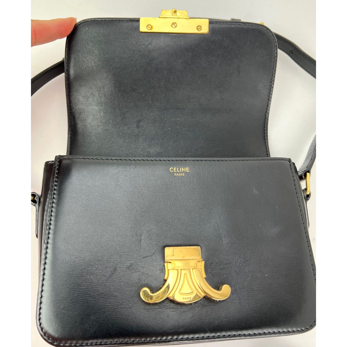 
                  
                    Celine Teen Triomphe Shiny Calfskin Black Shoulder Bag
                  
                