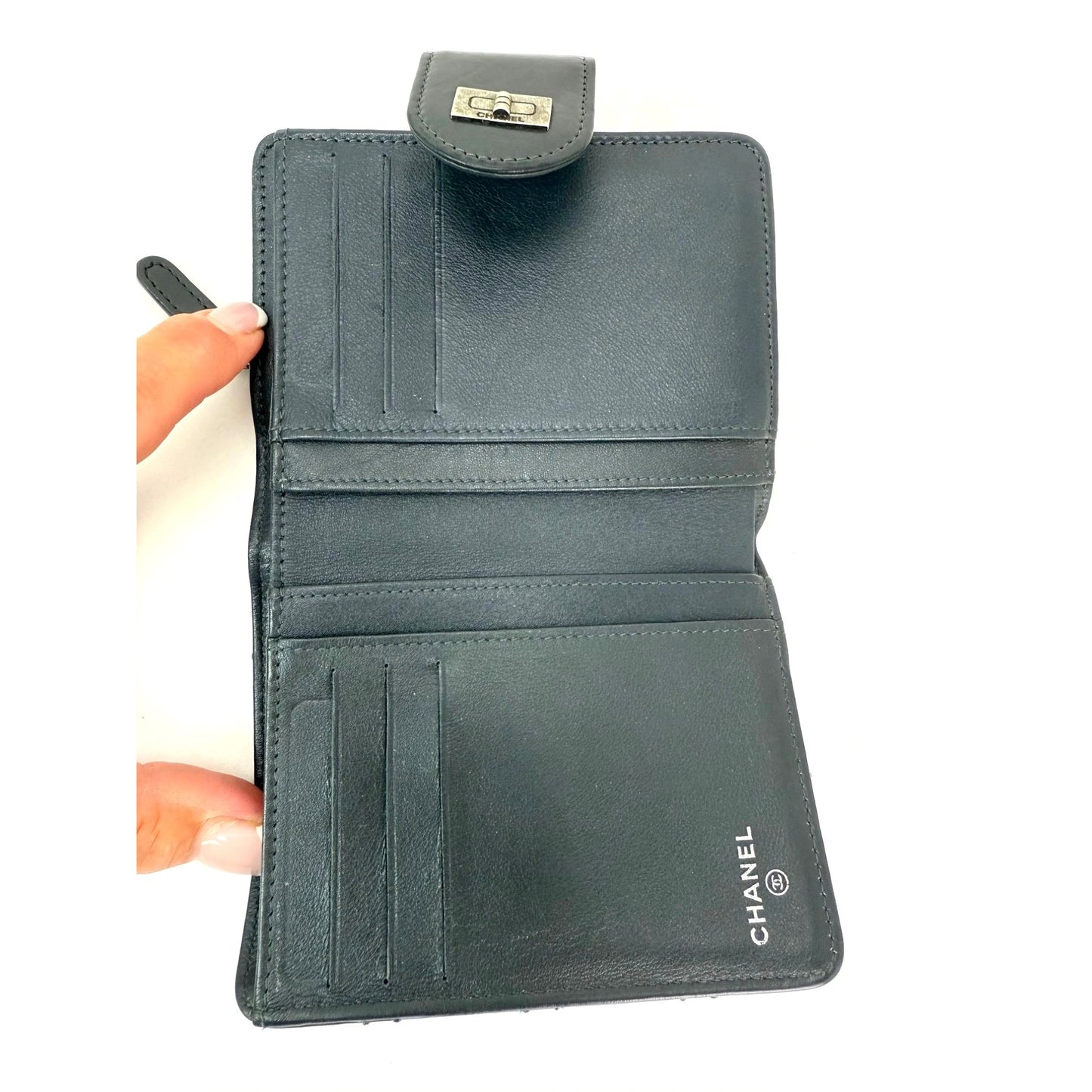 
                  
                    Chanel aged calfskin 2.55 Reissue Zip Gray Compact Wallet
                  
                