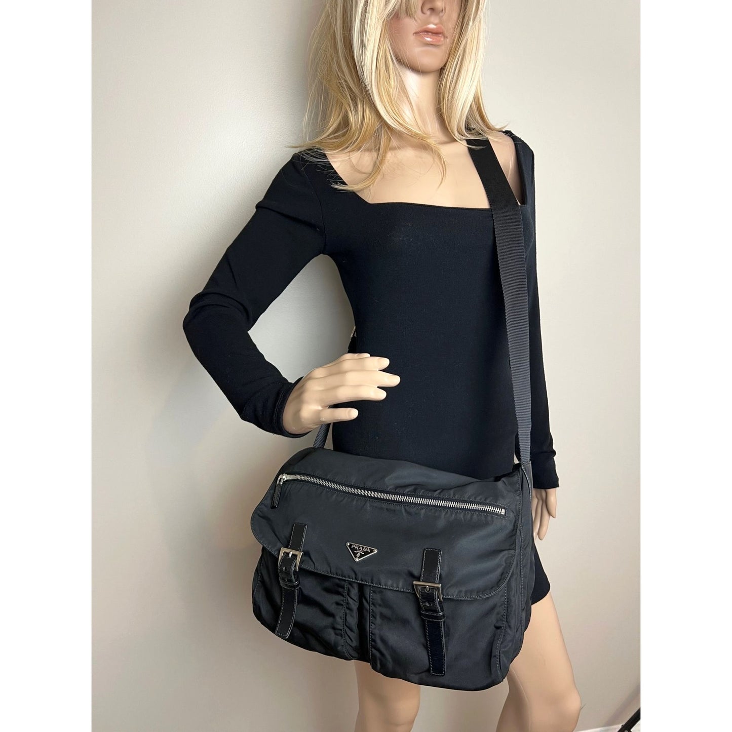 
                  
                    Prada Tessuto Nylon Double Buckle Black Messenger Bag
                  
                