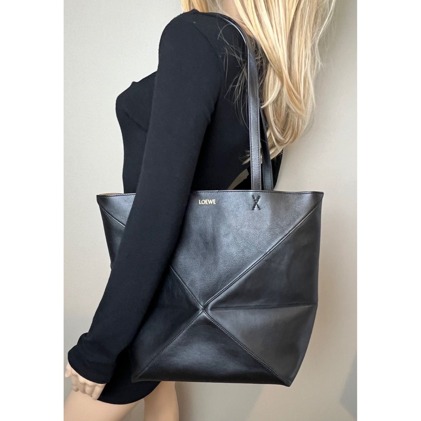 
                  
                    Loewe Shiny Calfskin Medium Puzzle Fold Black Tote Bag
                  
                