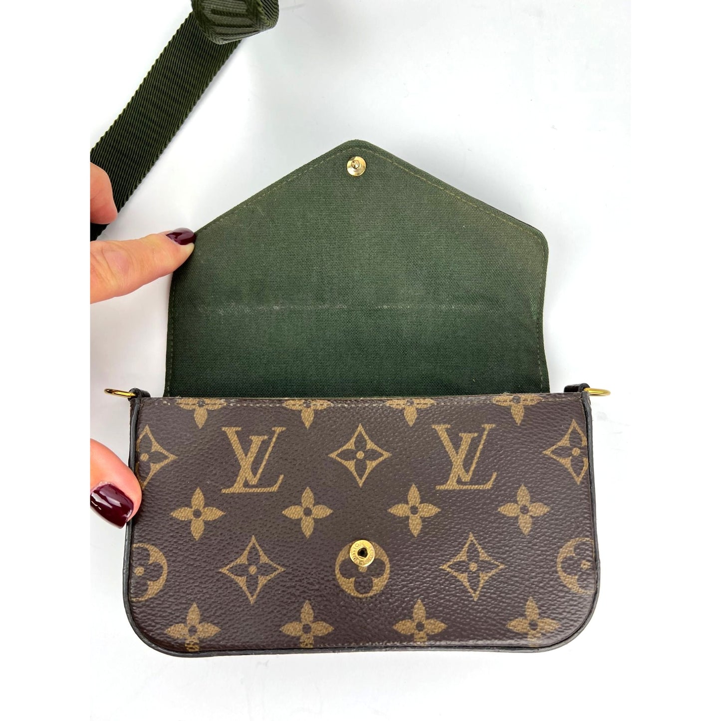
                  
                    Louis Vuitton Monogram Strap & Go Khaki Felicie Crossbody Bag
                  
                