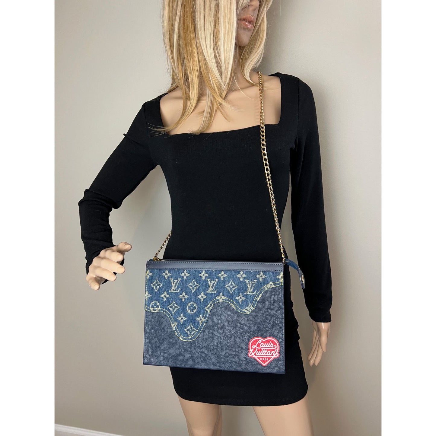 
                  
                    Louis Vuitton X Nigo Taurillon Denim Drip Pochette Voyage MM Crossbody Clutch Bag
                  
                