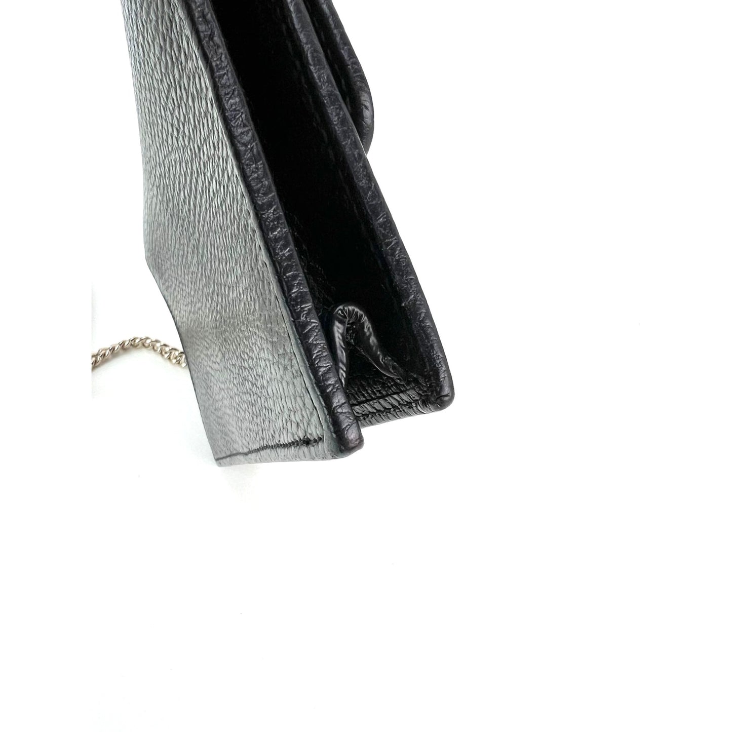 
                  
                    Gucci Interlocking Black Leather Dollar Calfskin GG Wallet on a Chain Clutch Bag
                  
                