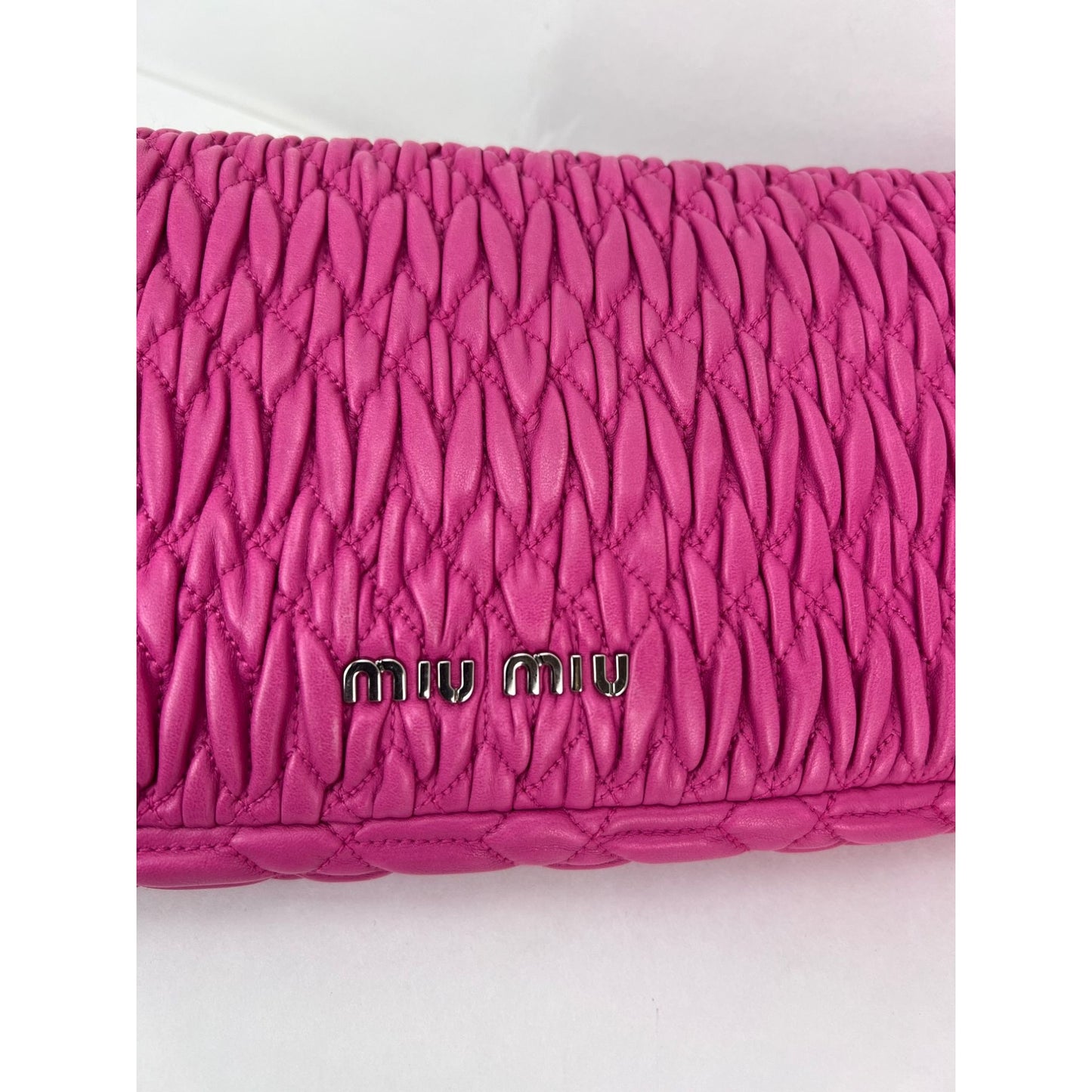 
                  
                    MiuMui Pink Lambskin Nappa Crystal Shoulder Clutch Bag
                  
                