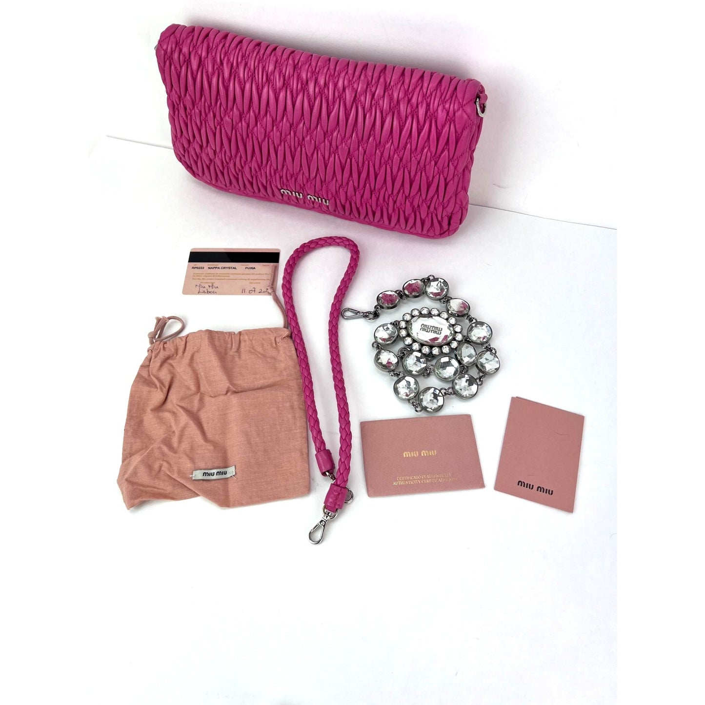 
                  
                    MiuMui Pink Lambskin Nappa Crystal Shoulder Clutch Bag
                  
                