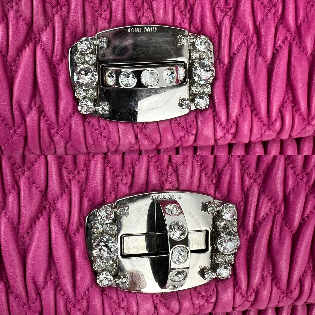 
                  
                    MiuMui Pink Lambskin Nappa Crystal Shoulder Clutch Bag
                  
                