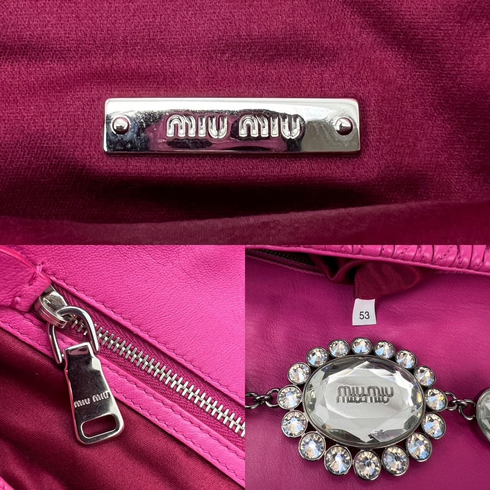 
                  
                    MiuMui Pink Lambskin Nappa Crystal Shoulder Clutch Bag
                  
                