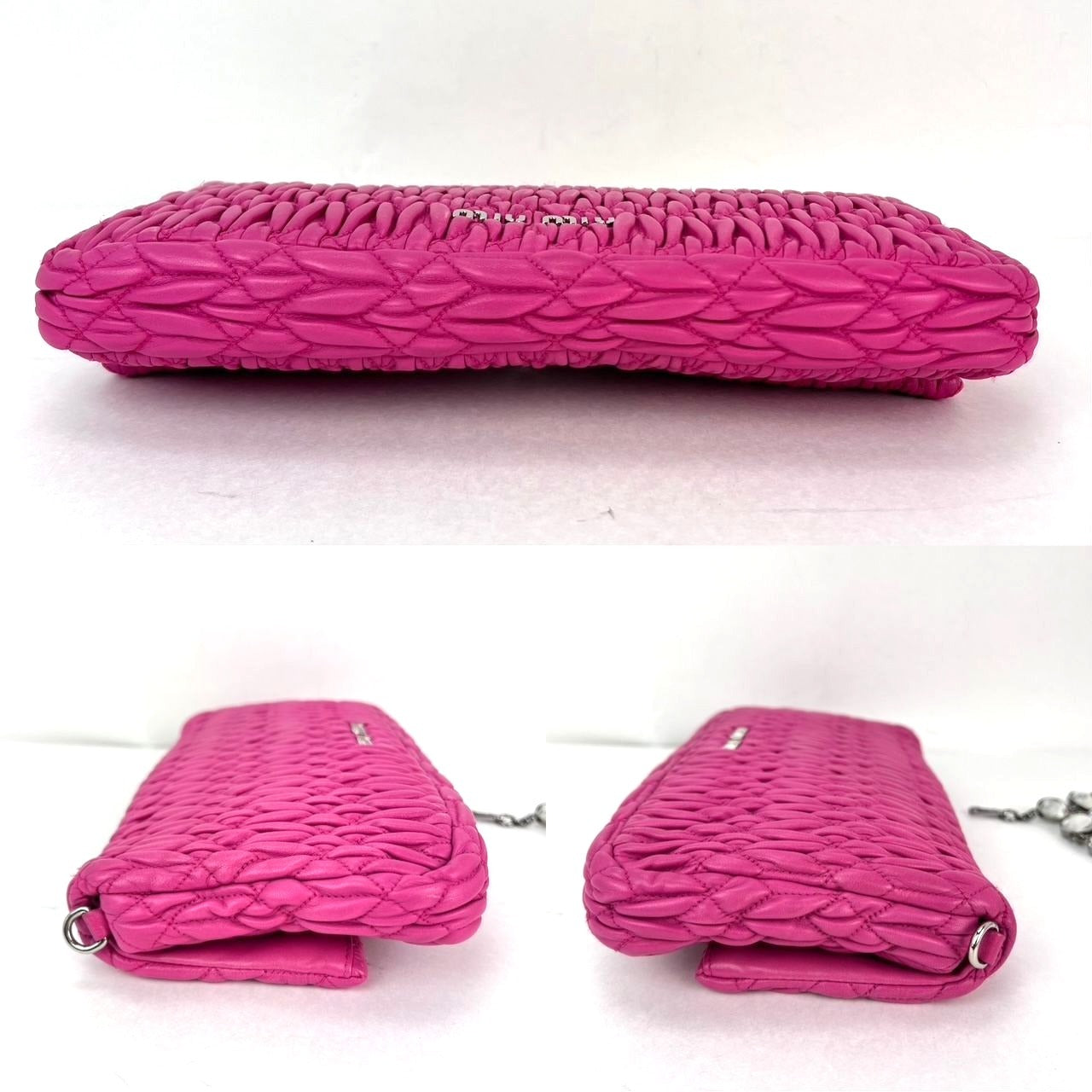 
                  
                    MiuMui Pink Lambskin Nappa Crystal Shoulder Clutch Bag
                  
                