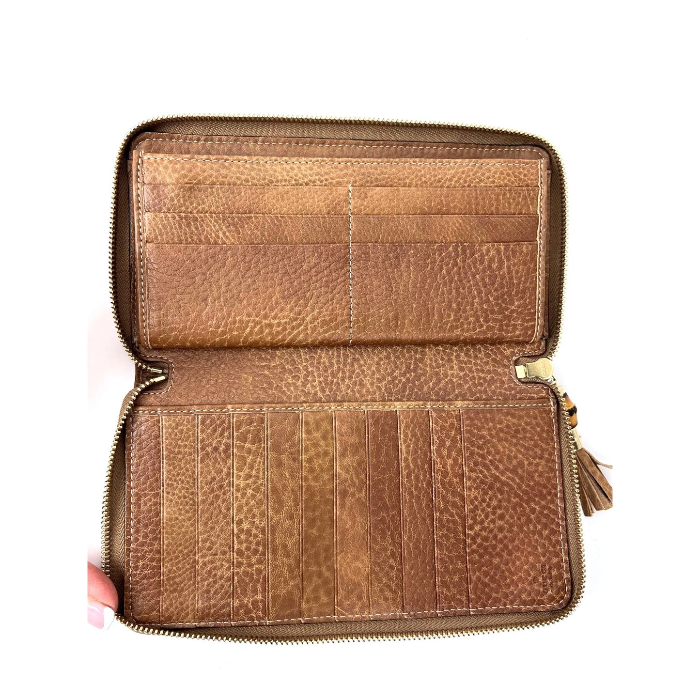 
                  
                    Gucci GG Guccisima Leather Bamboo Tassel Zippy Wallet Clutch
                  
                