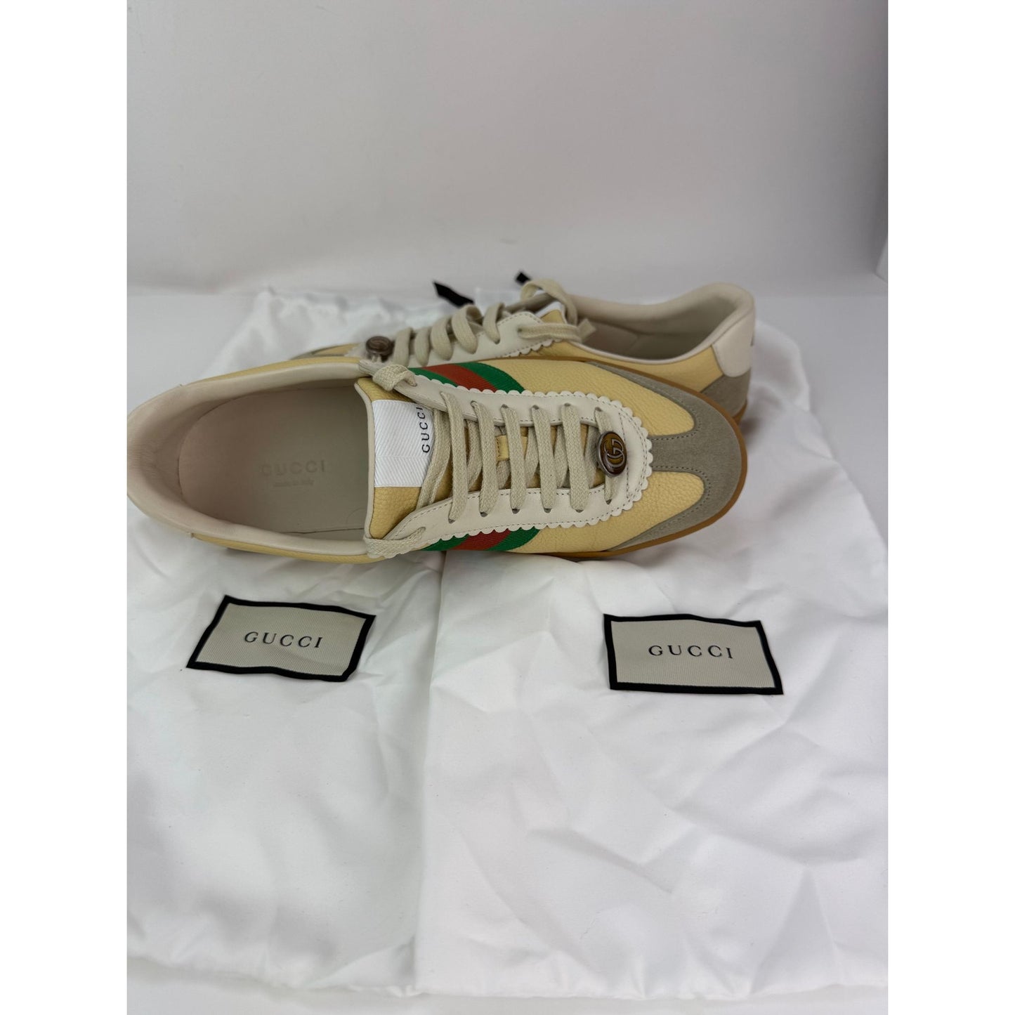 
                  
                    GUCCI G74 Yellow Leather Web Low Oatmeal Women's Sneakers Size 38.5 USA 8.5
                  
                