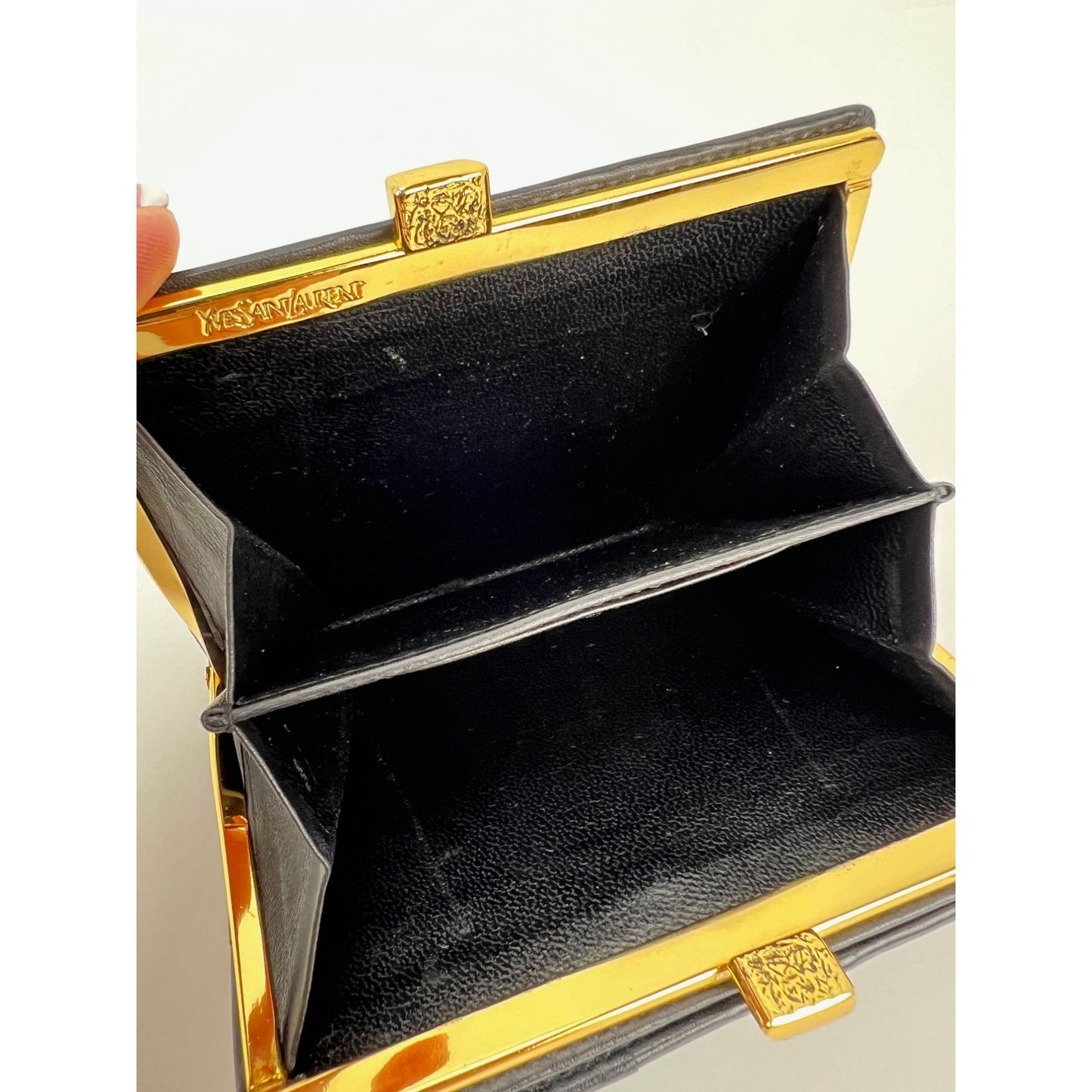 
                  
                    Saint Laurent Lambskin Cassandre Studs Black Leather Vintage Coin Wallet
                  
                