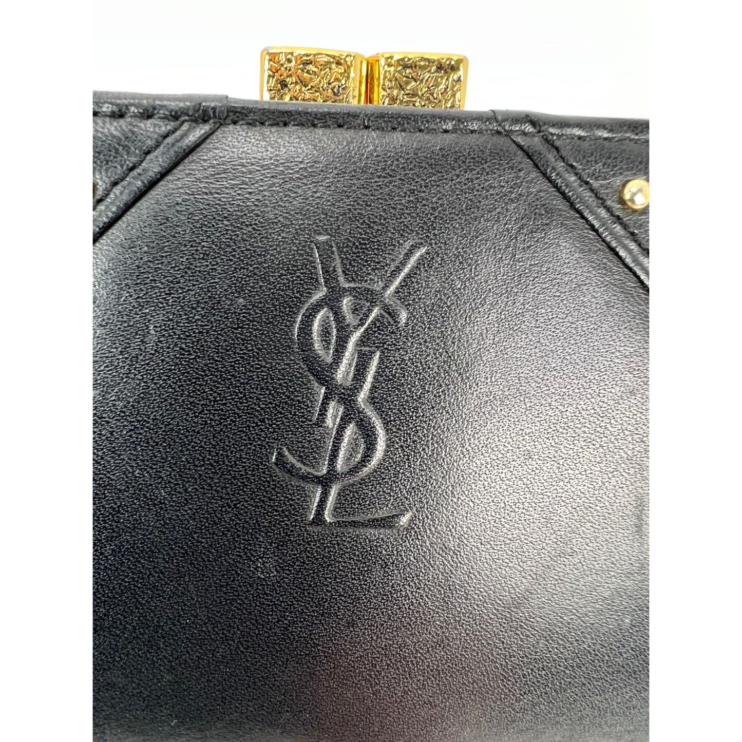 
                  
                    Saint Laurent Lambskin Cassandre Studs Black Leather Vintage Coin Wallet
                  
                