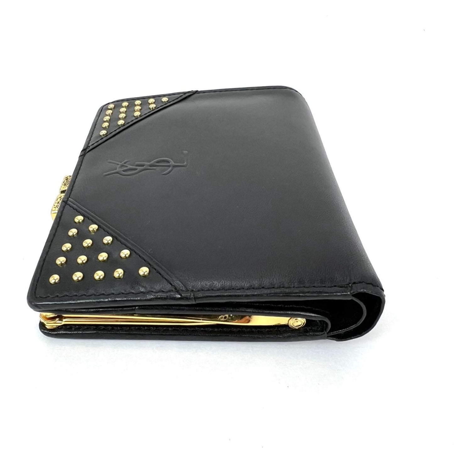 
                  
                    Saint Laurent Lambskin Cassandre Studs Black Leather Vintage Coin Wallet
                  
                