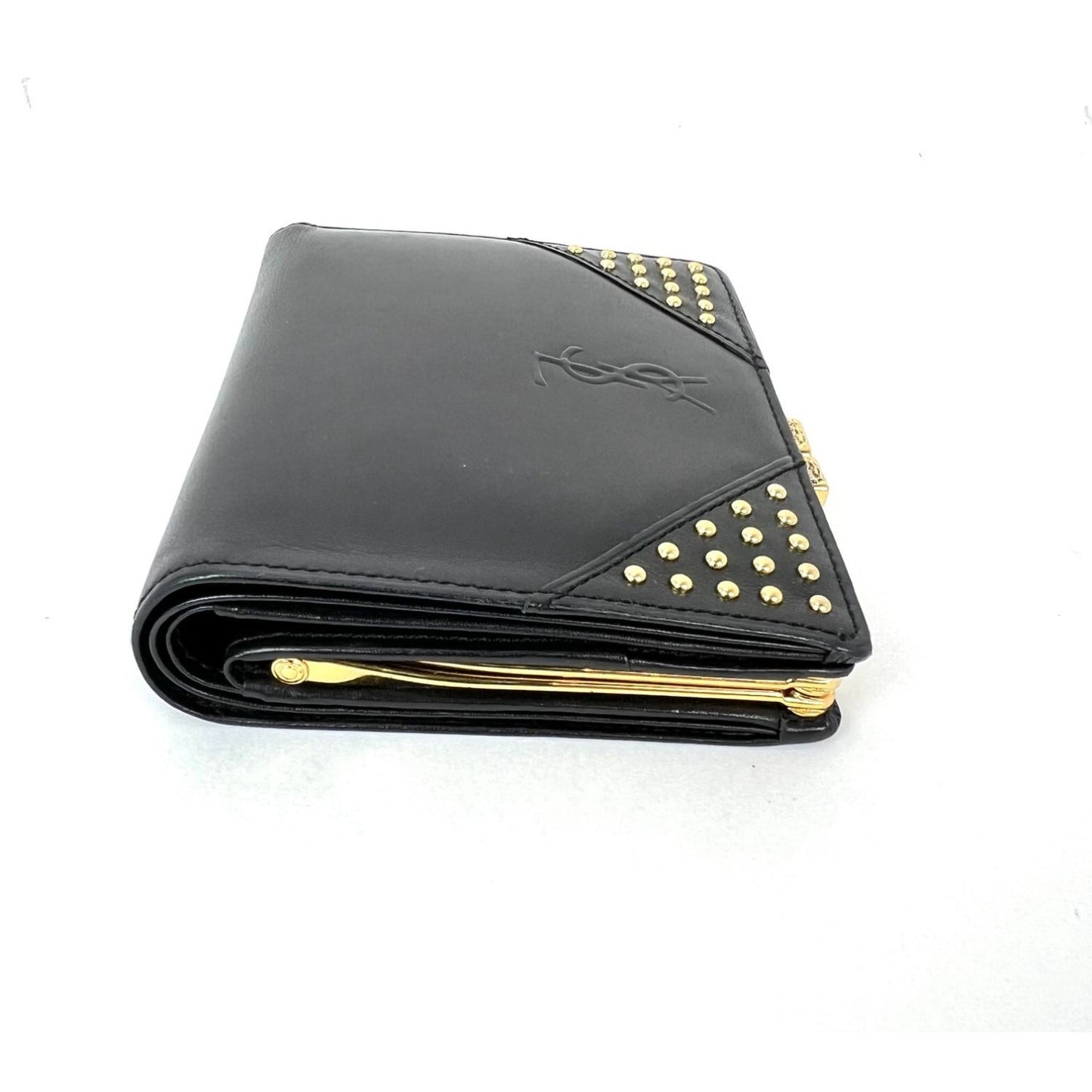 
                  
                    Saint Laurent Lambskin Cassandre Studs Black Leather Vintage Coin Wallet
                  
                