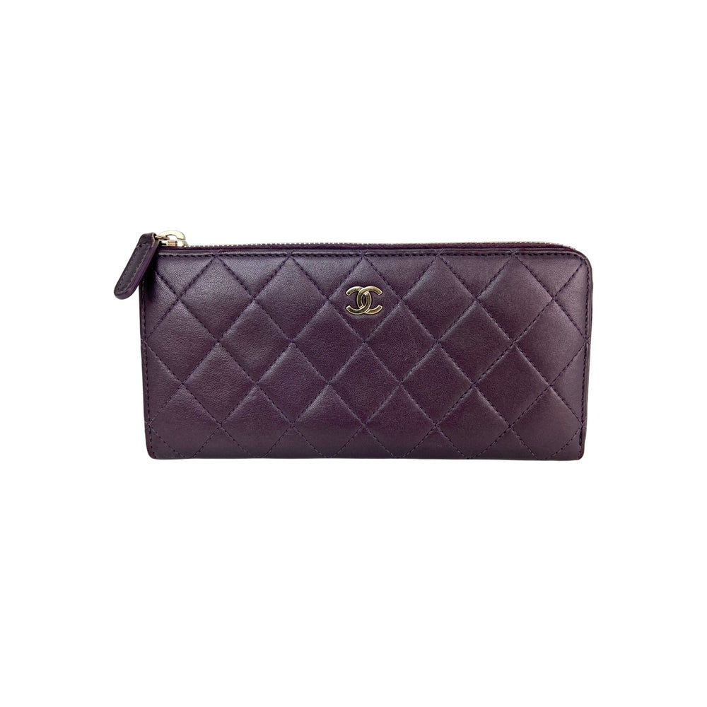 Chanel Smooth Quilted Large Gusset Zip Around Lambskin Iridesent Purple Wallet