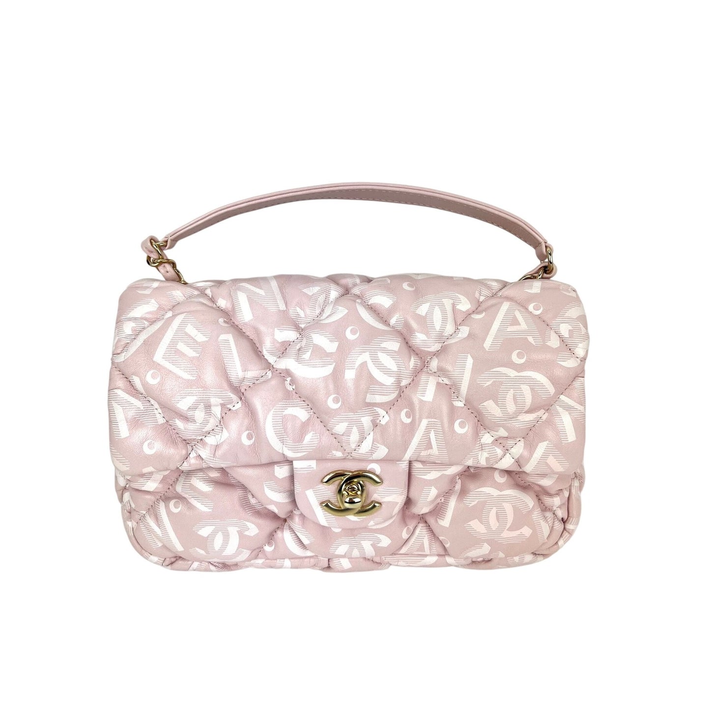 
                  
                    Chanel Printed Calfskin Quilted Medium Puffy Bubbly CC Pink Flap Bag
                  
                