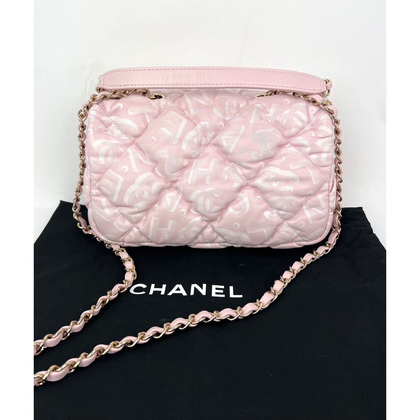 
                  
                    Chanel Printed Calfskin Quilted Medium Puffy Bubbly CC Pink Flap Bag
                  
                