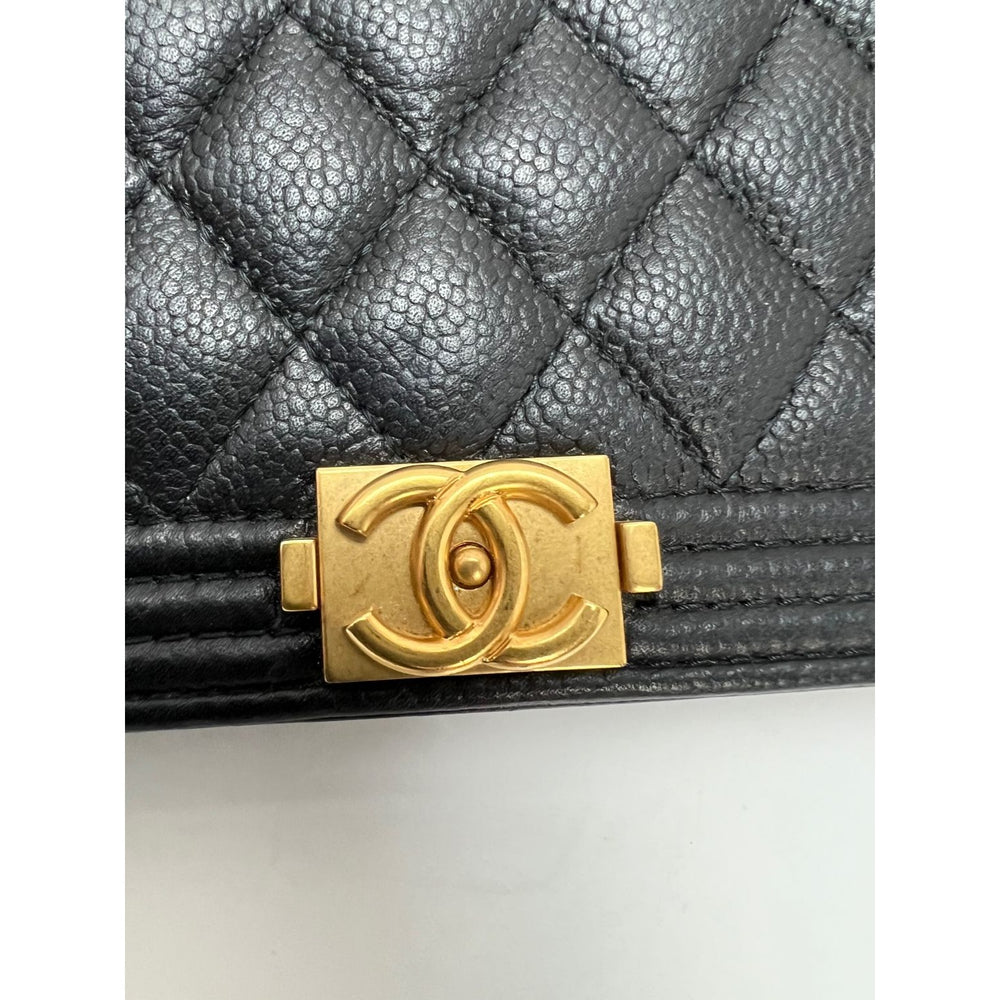 Chanel Black Caviar Chevron Quilted Clutch with Chain Bag