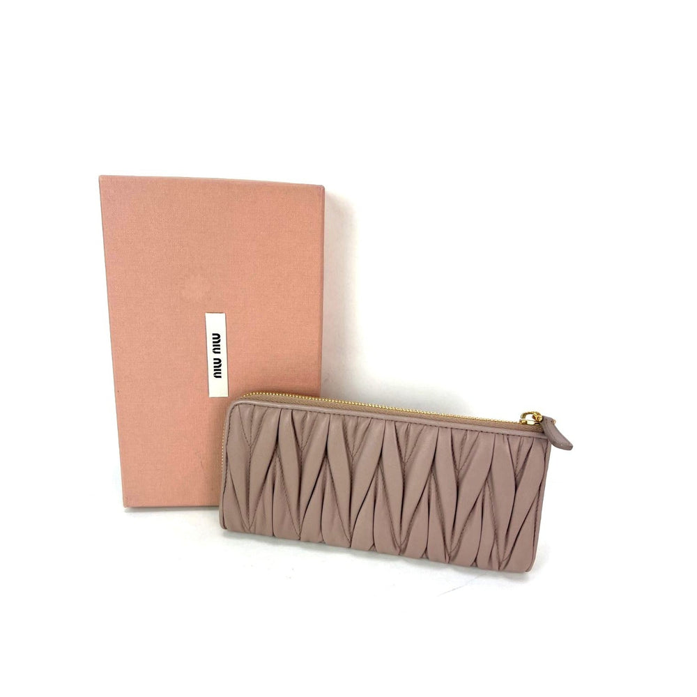 Miu Miu Long Beige Zip Around Leather Wallet